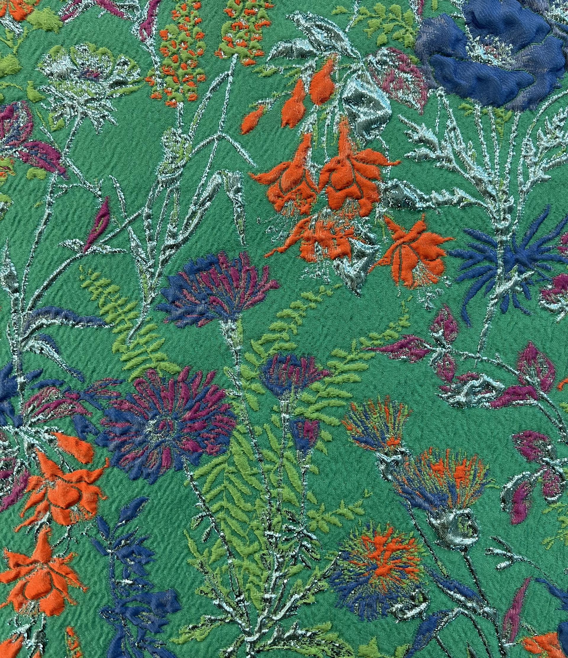 "Winter Garden"Silk Blend Metallic Brocade in Green