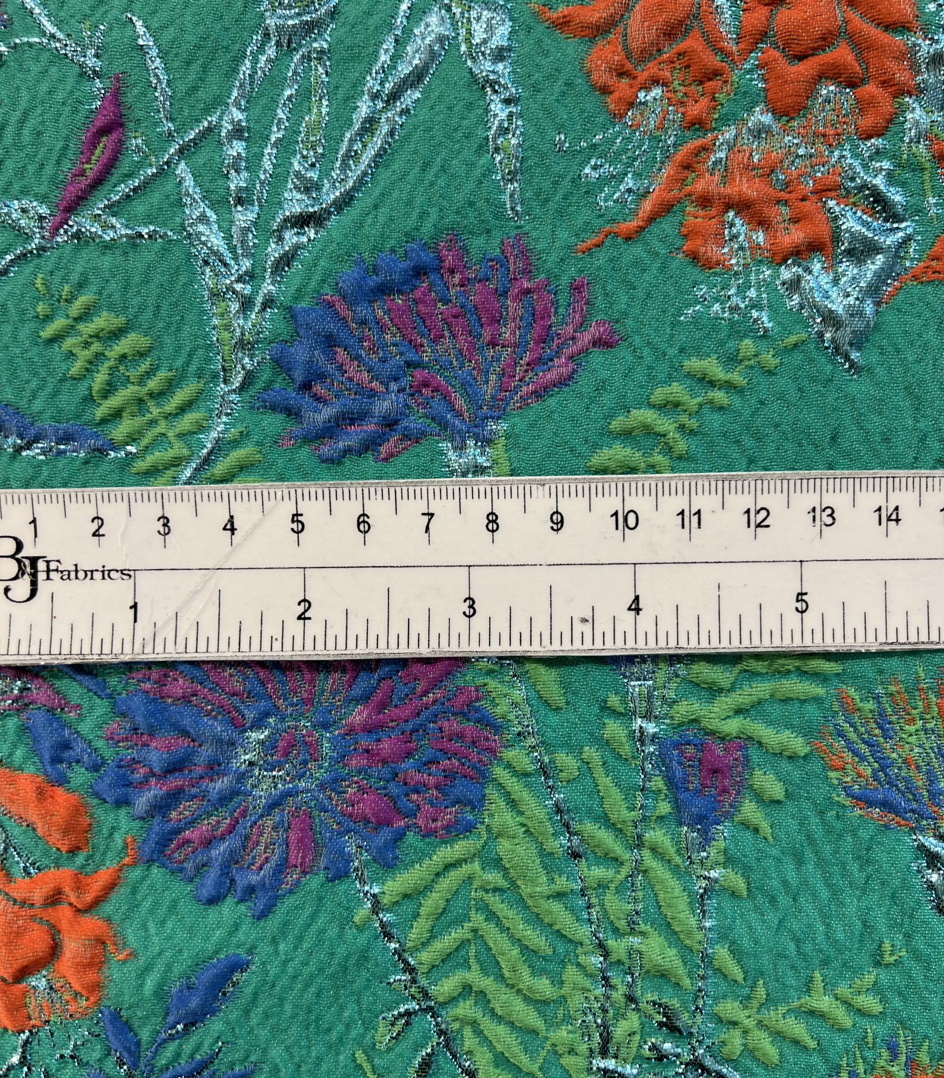 "Winter Garden"Silk Blend Metallic Brocade in Green