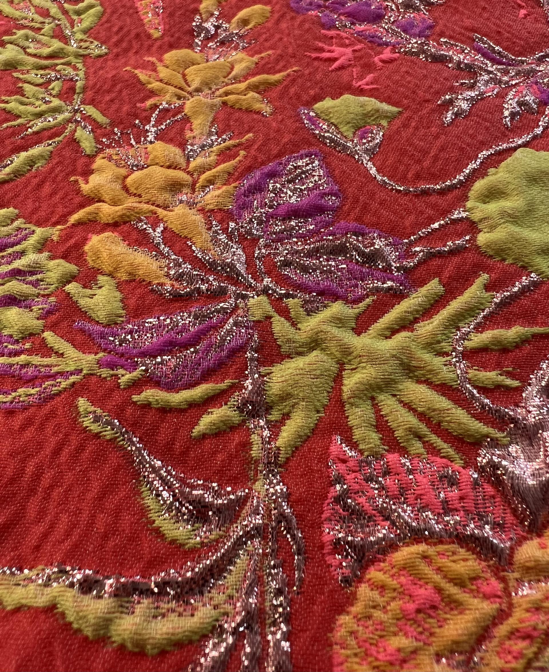 "Winter Garden"Silk Blend Metallic Brocade in Coal Pink
