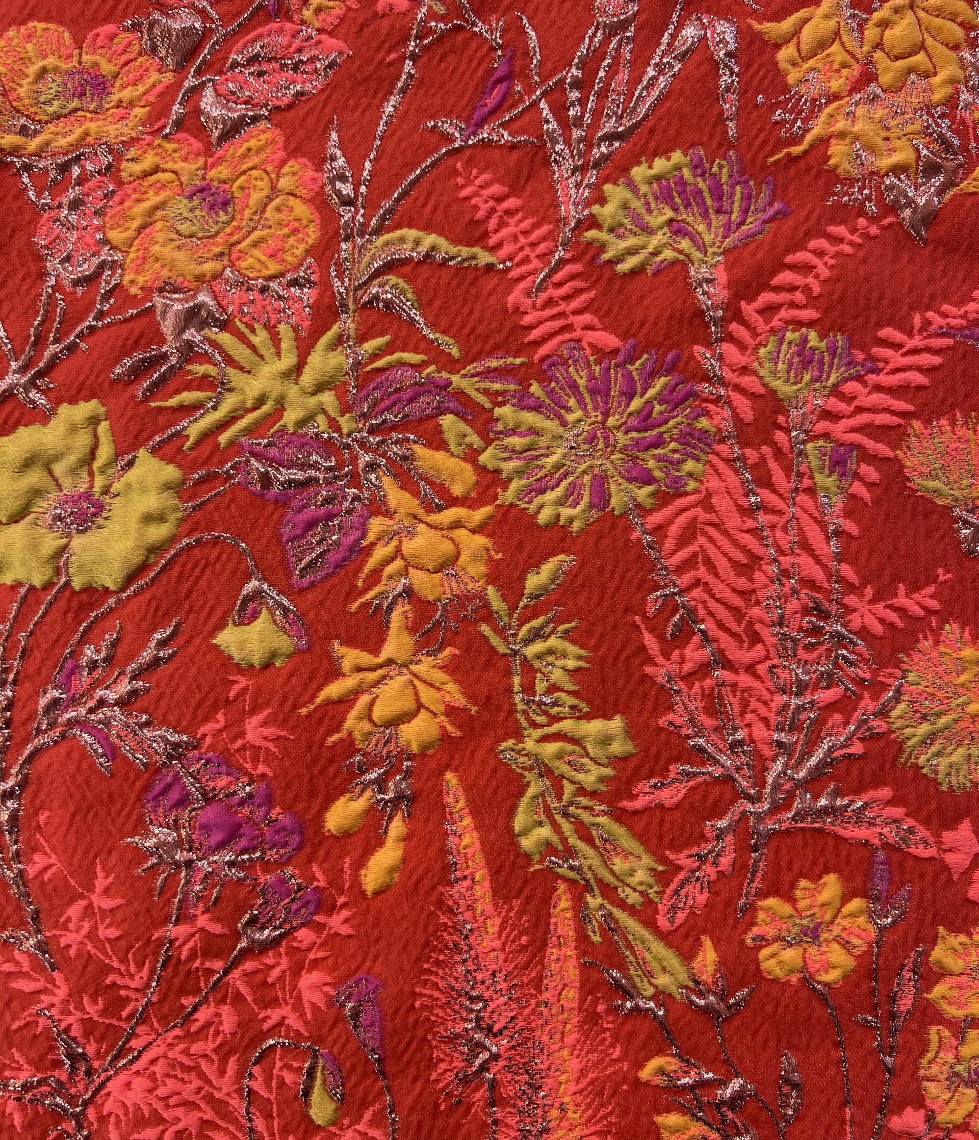 "Winter Garden"Silk Blend Metallic Brocade in Coal Pink