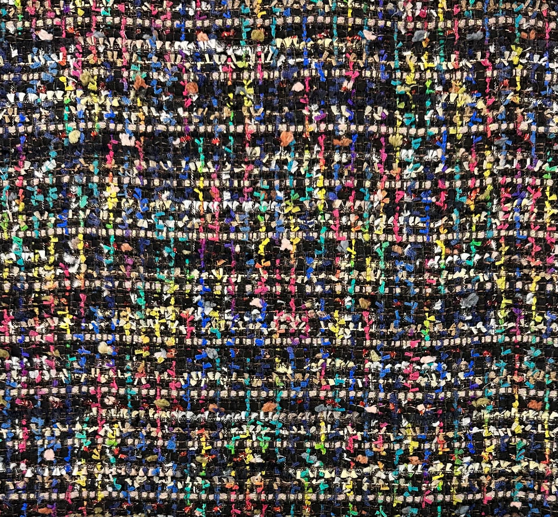 Italian Cotton Blend Tweed in Black Multi Metallic