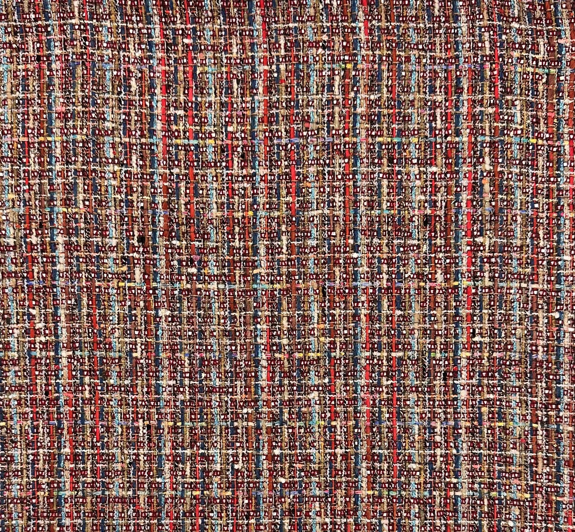 Italian Cotton Blend Tweed in Cobalt and Red Multi Metallic