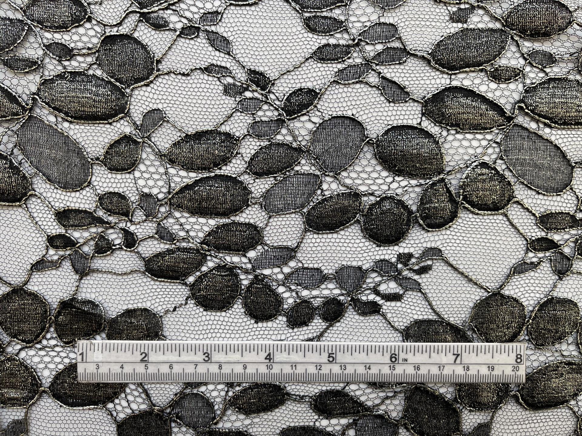 Made in France Pewter Metallic Painted Black Chantilly Lace of "Black Locust Leaf" Pattern