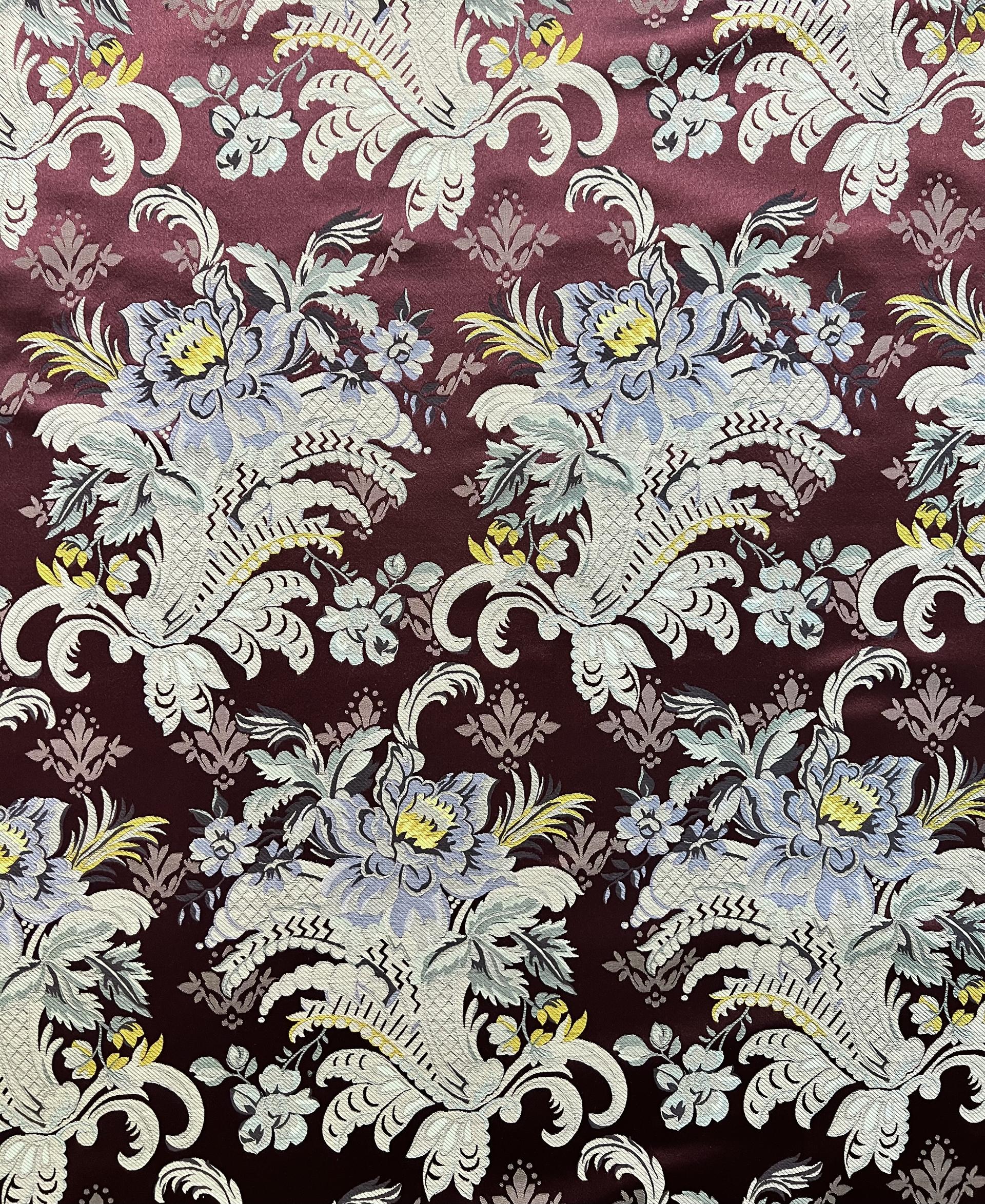 Pure Silk Brocade "Victorian Vase" in Maroon  