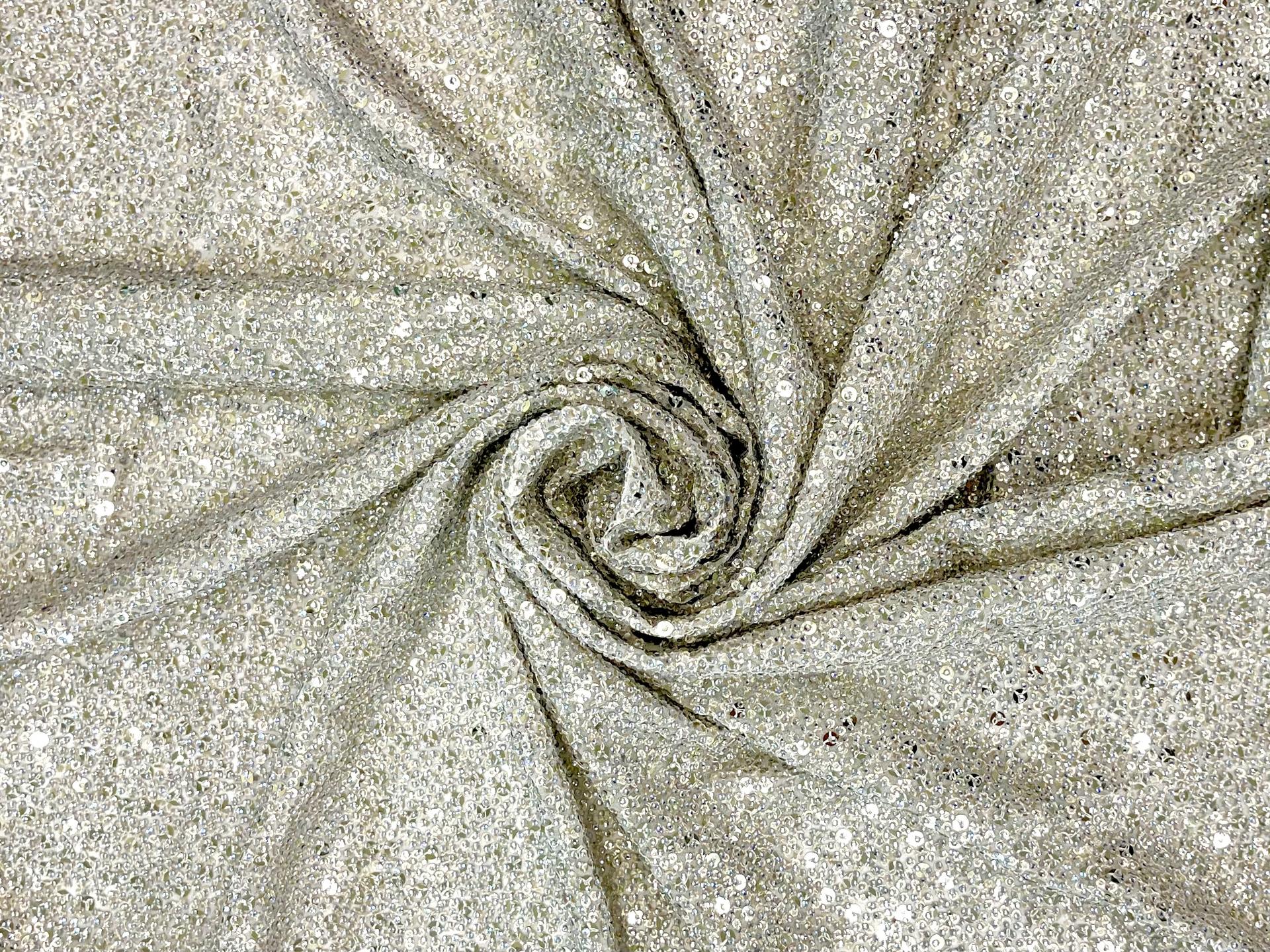 Couture Silver on Silver Sequins and Crystal on Rayon Georgette 