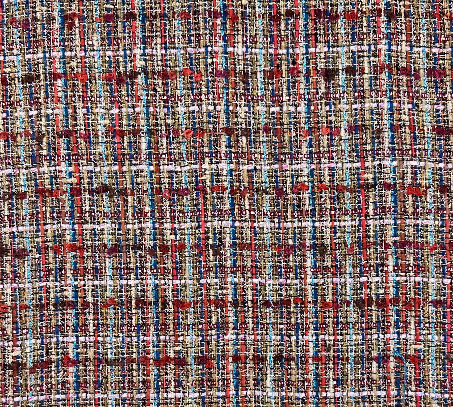 Italian Cotton Blend Tweed in Cranberry Multi Metallic