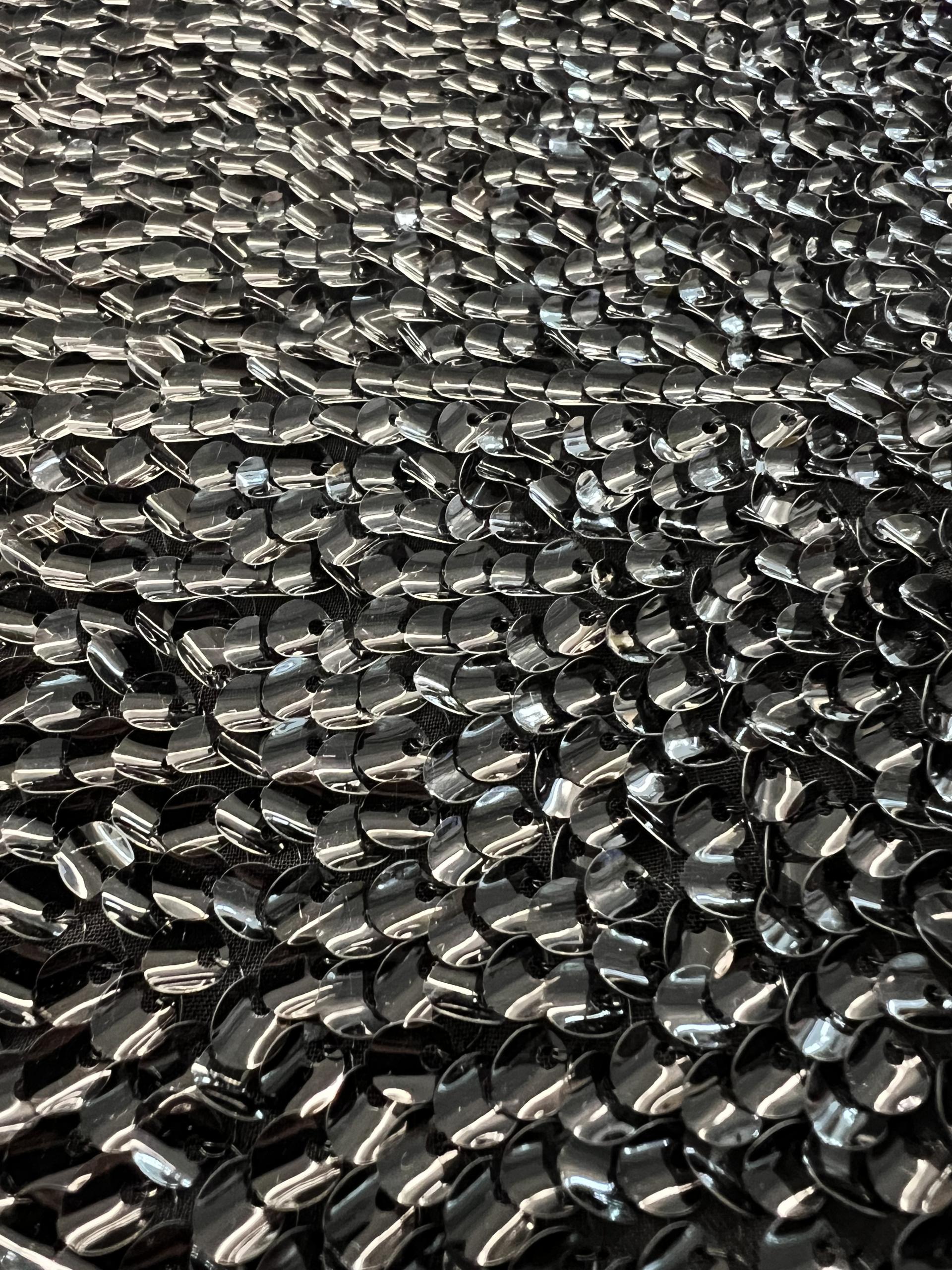 Curved Clear Sequin on Polyester Heavy Chiffon in Black