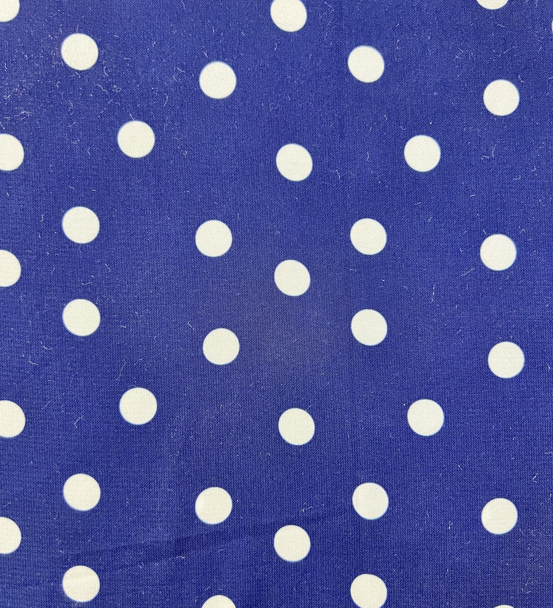 Printed Polyester Crepe de Chine in Navy with White Dots