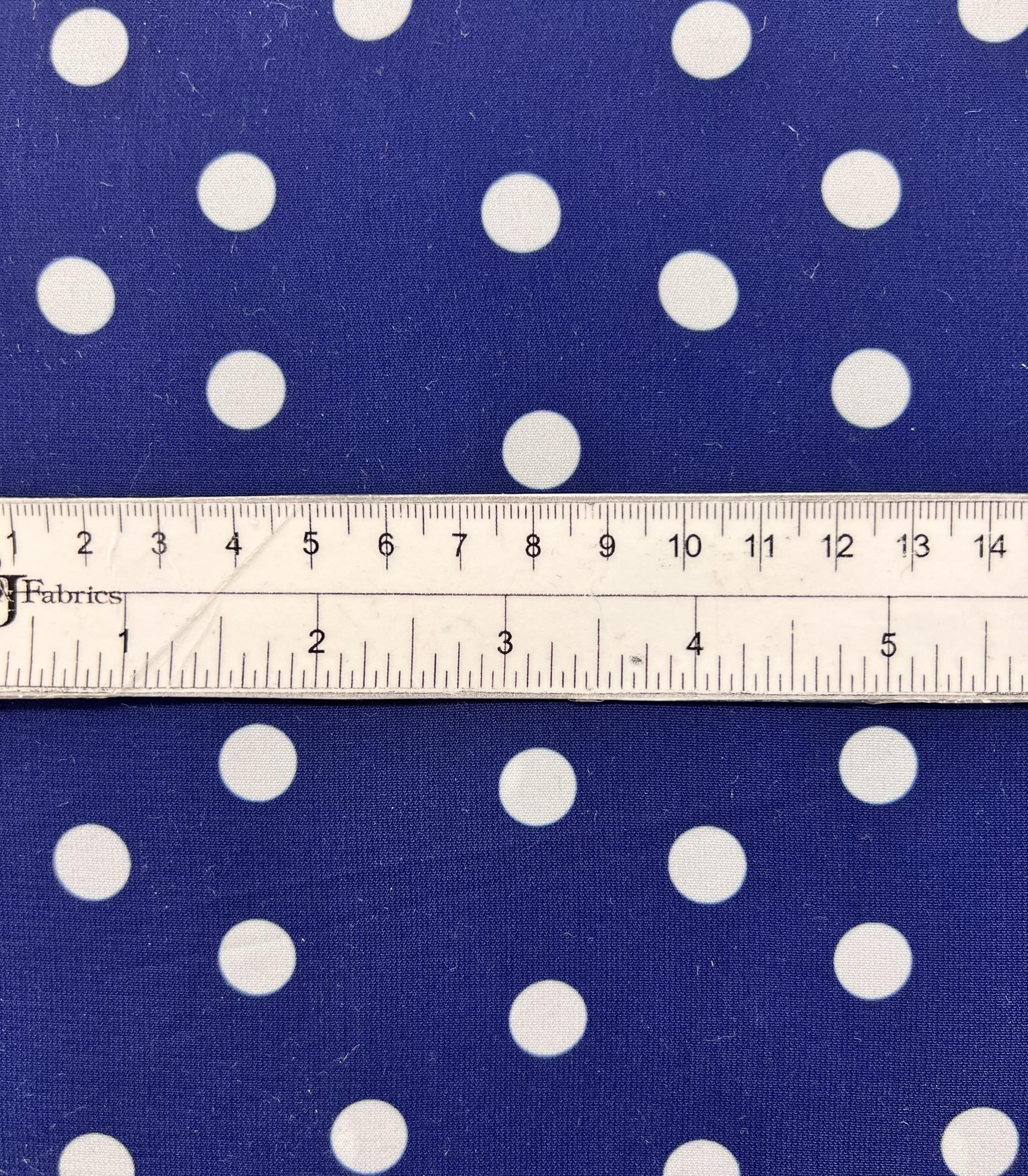 Printed Polyester Crepe de Chine in Navy with White Dots