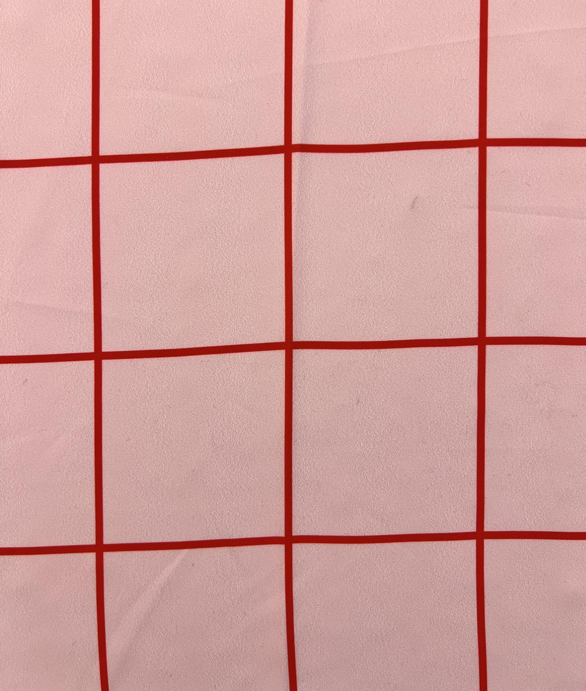 Printed Polyester Crepe de Chine in Red & Pink Windowpane 