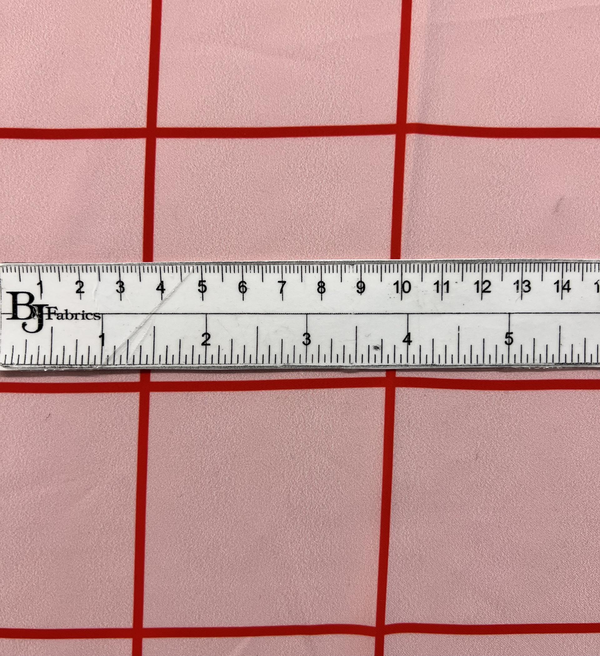 Printed Polyester Crepe de Chine in Red & Pink Windowpane 