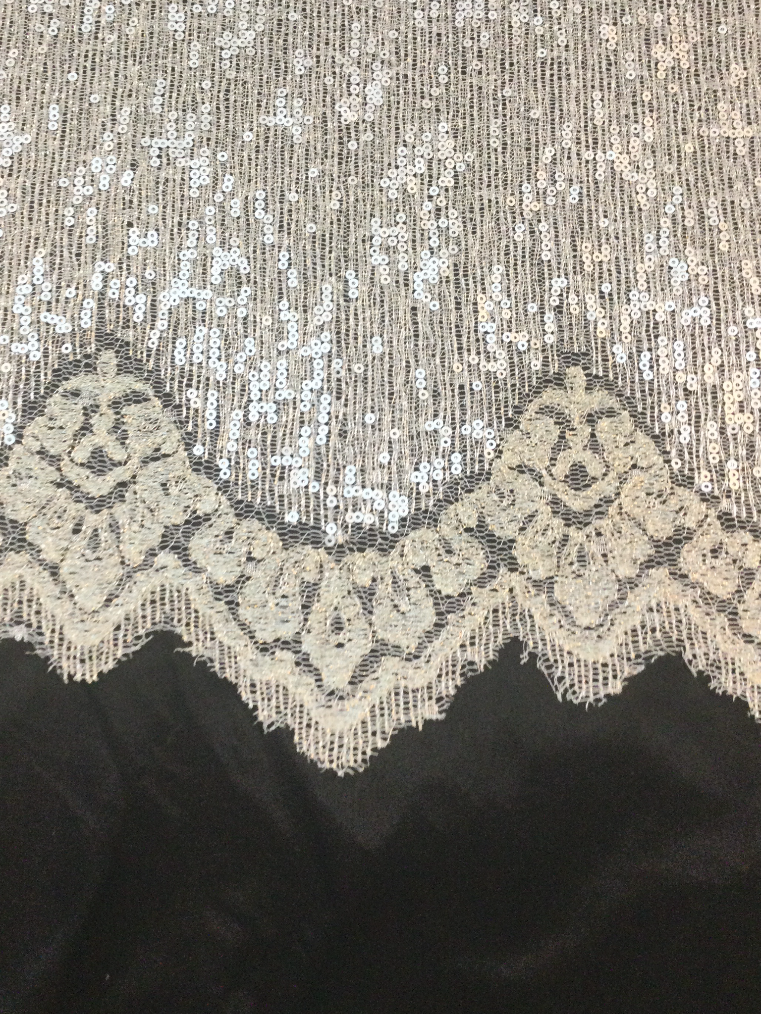 Matte Sequins on Double Scallop Lace in Silver