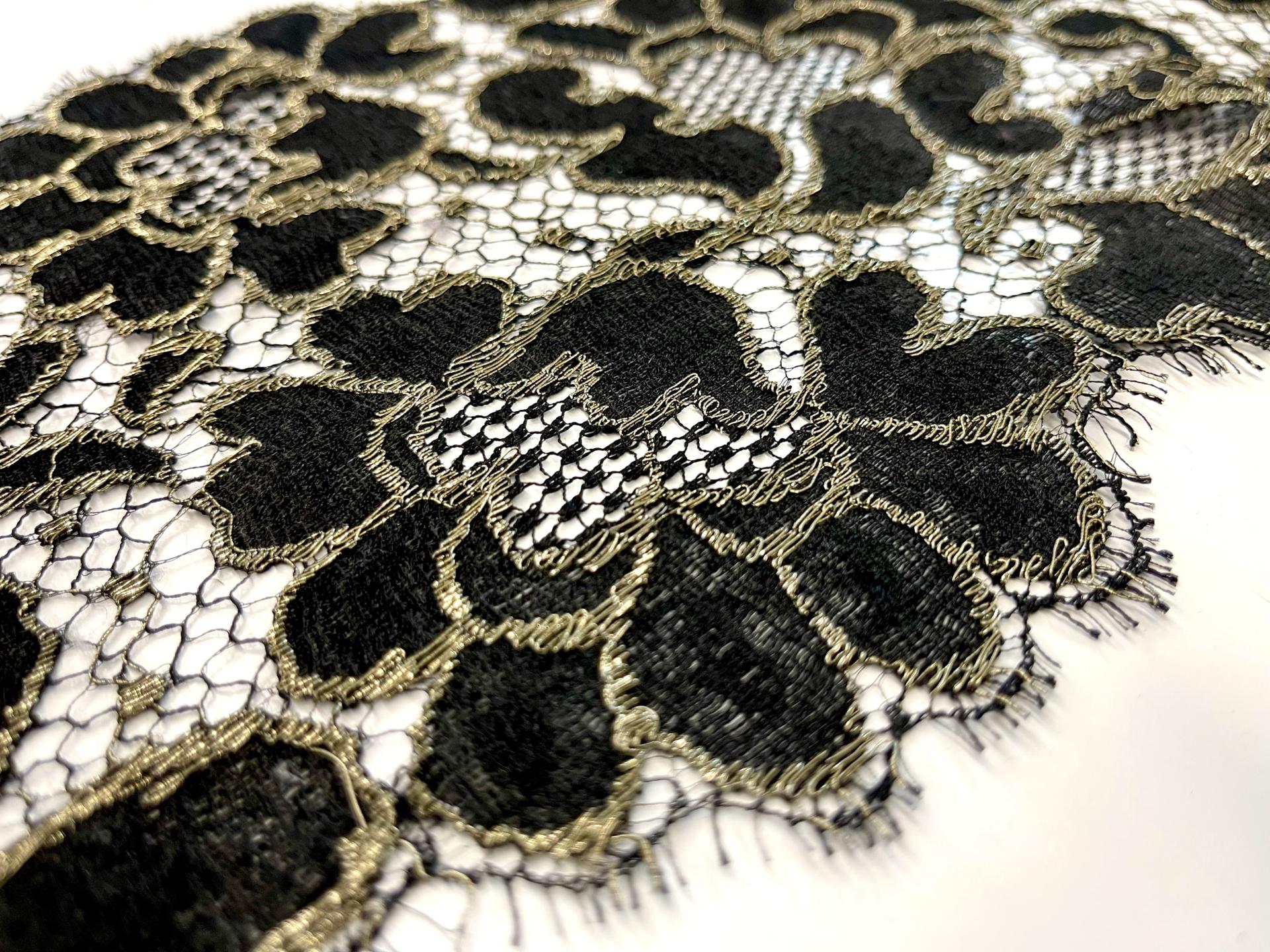 Made in France Floral Metallic Lace Border in Black and Gold