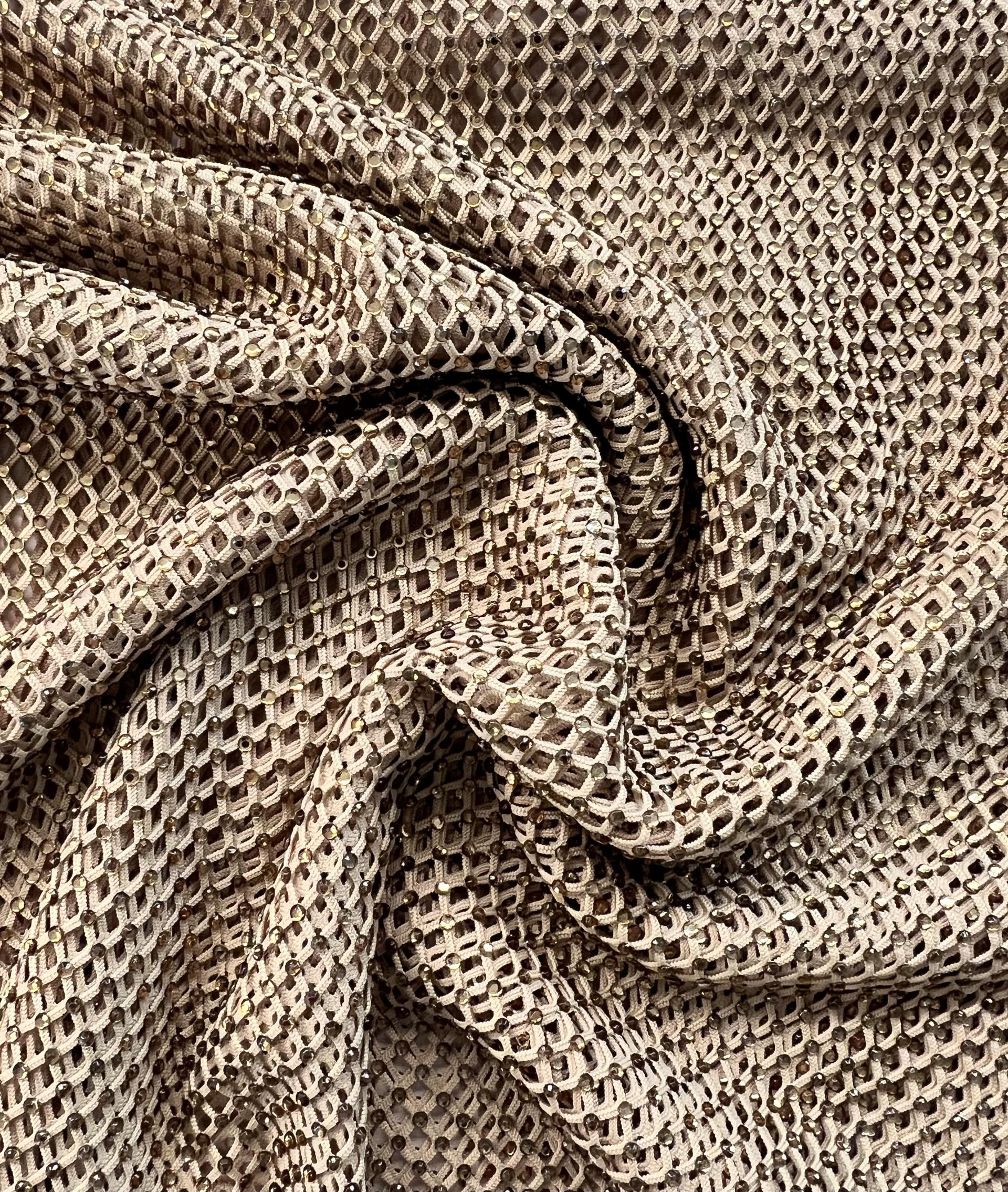 Crystals on Fishnet in Beige