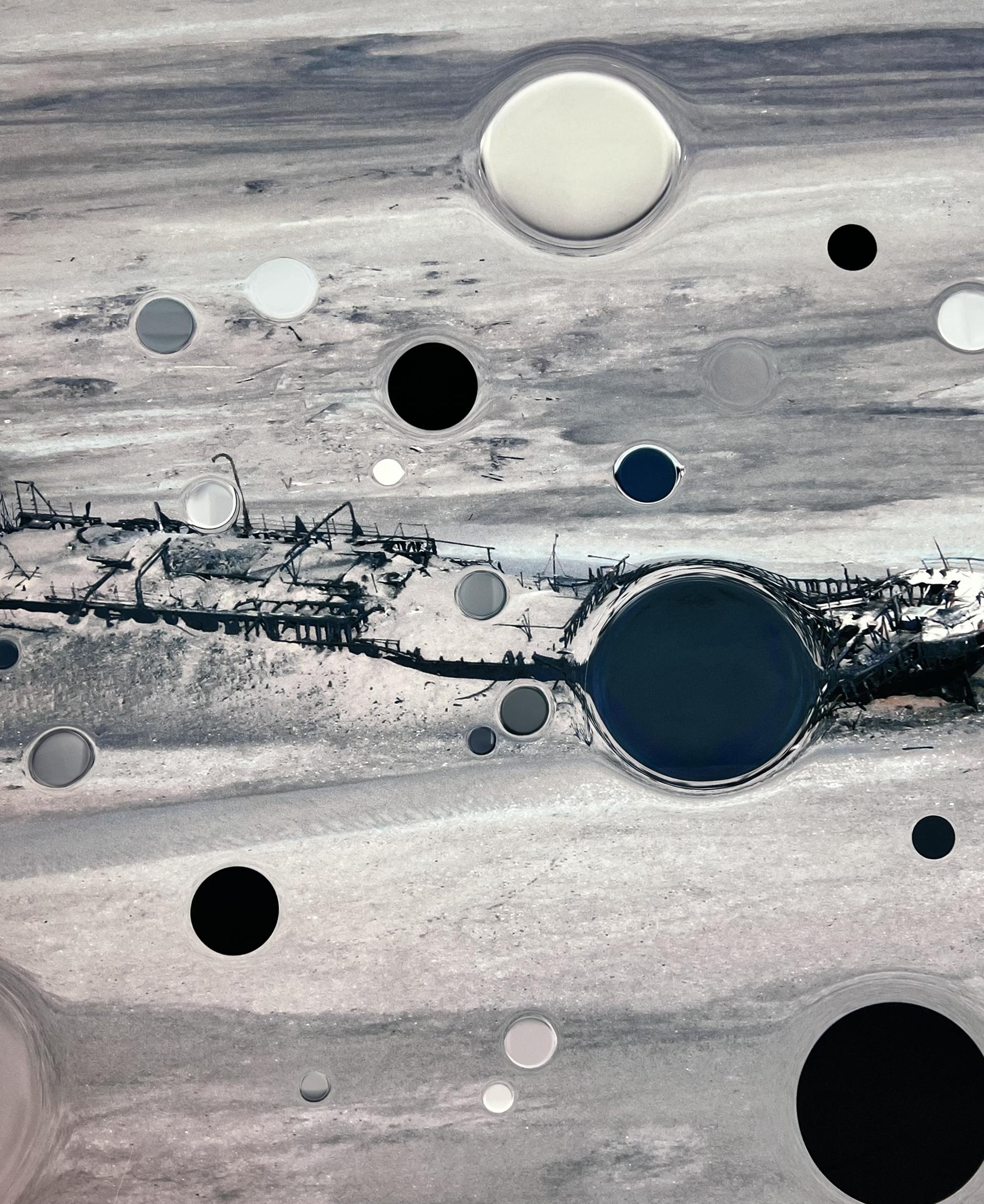 Abstract Double Faced Polyester Satin Panel in Gray