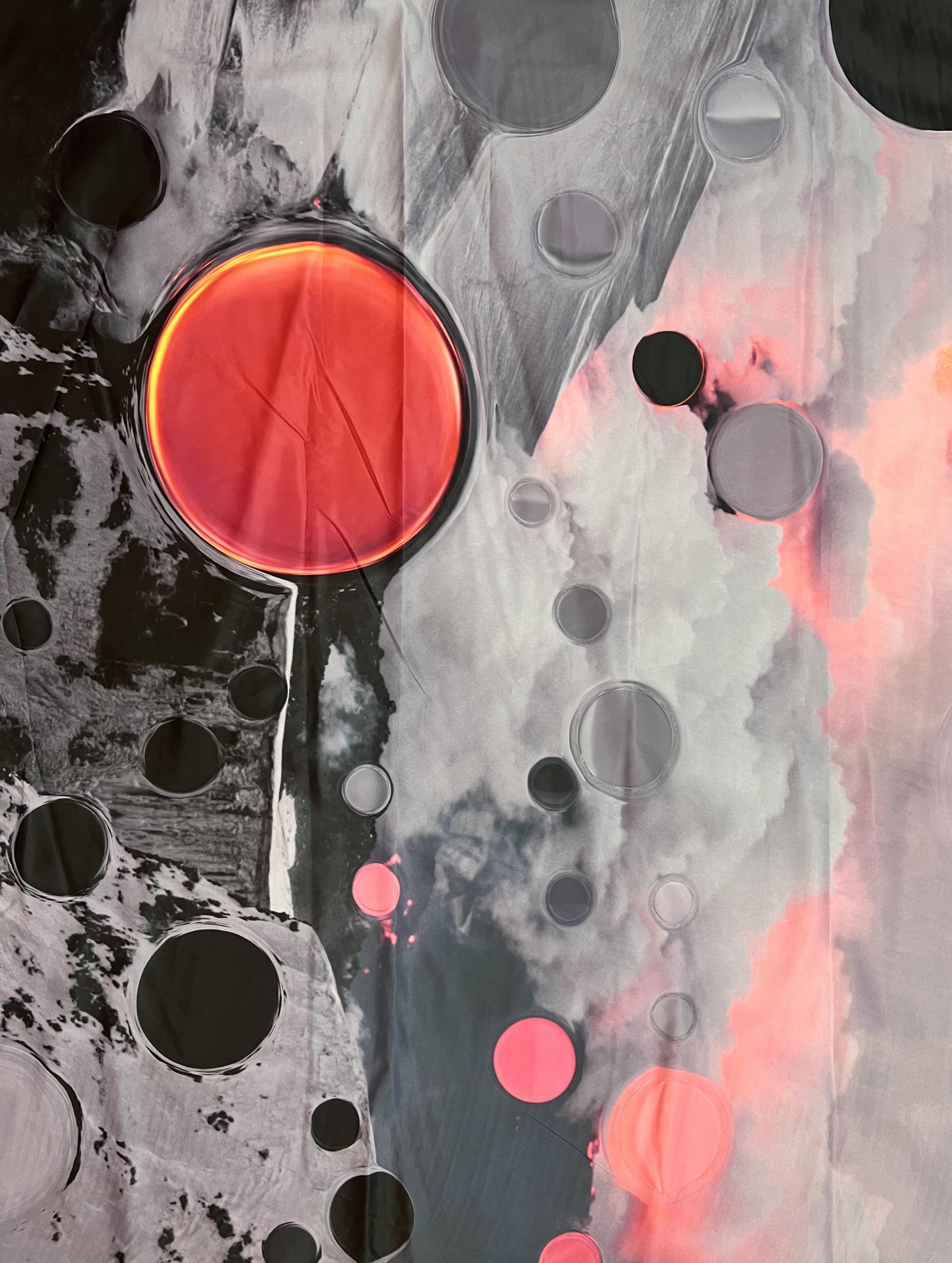 Abstract Japanese Nylon Cire Panel in Red