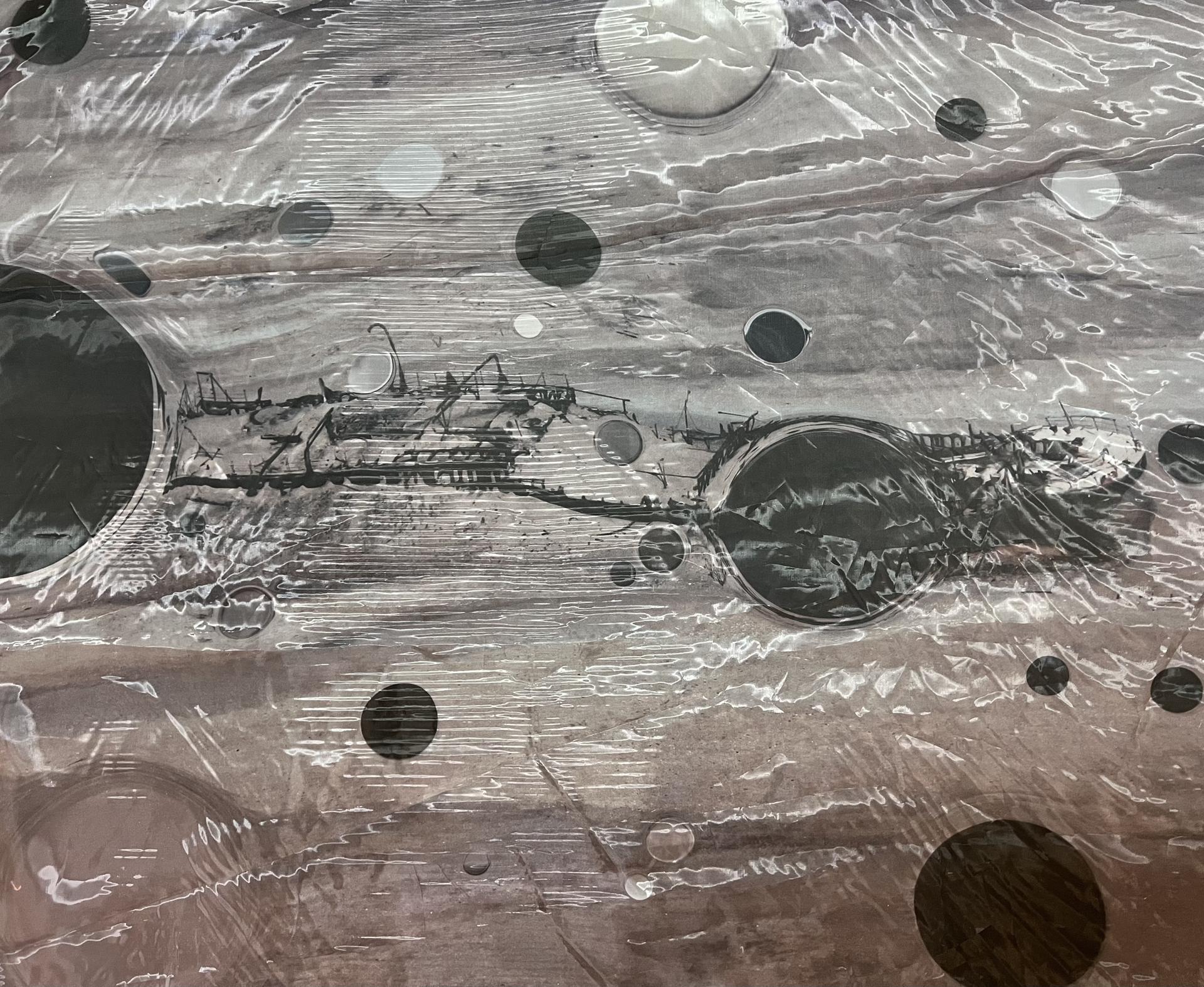 Abstract Extra Fine Polyester Organza Panel in Gray