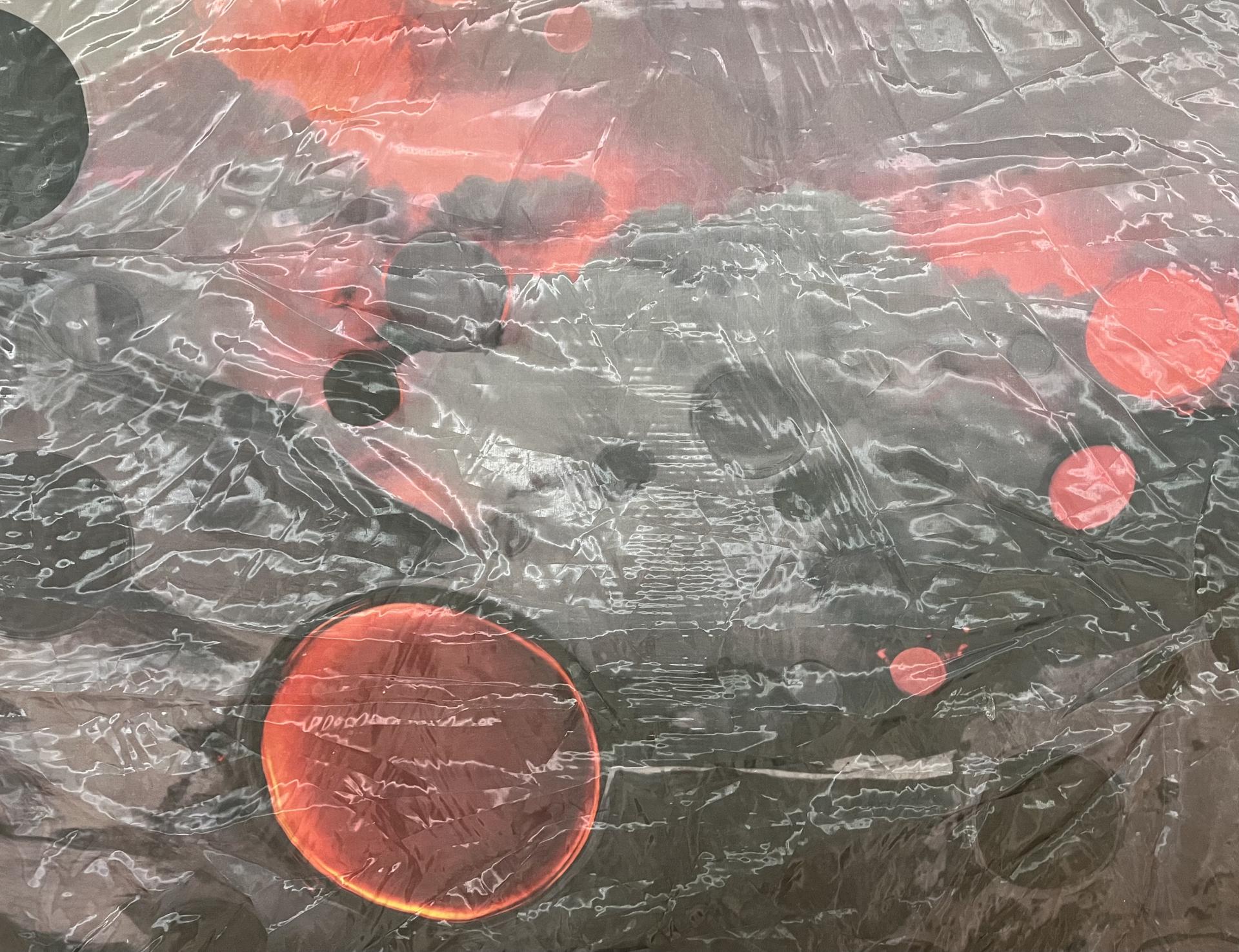 Abstract Extra Fine Polyester Organza Panel in Red