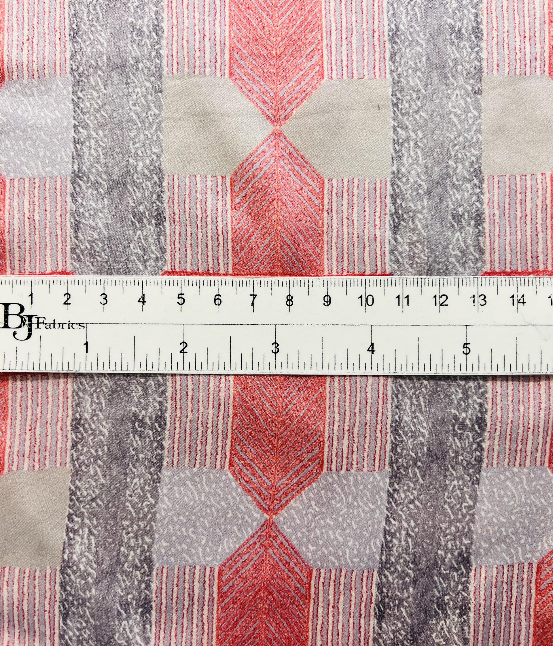 Italian Geometric Printed Pure Silk Charmeuse in Grey/Coral and Lavender