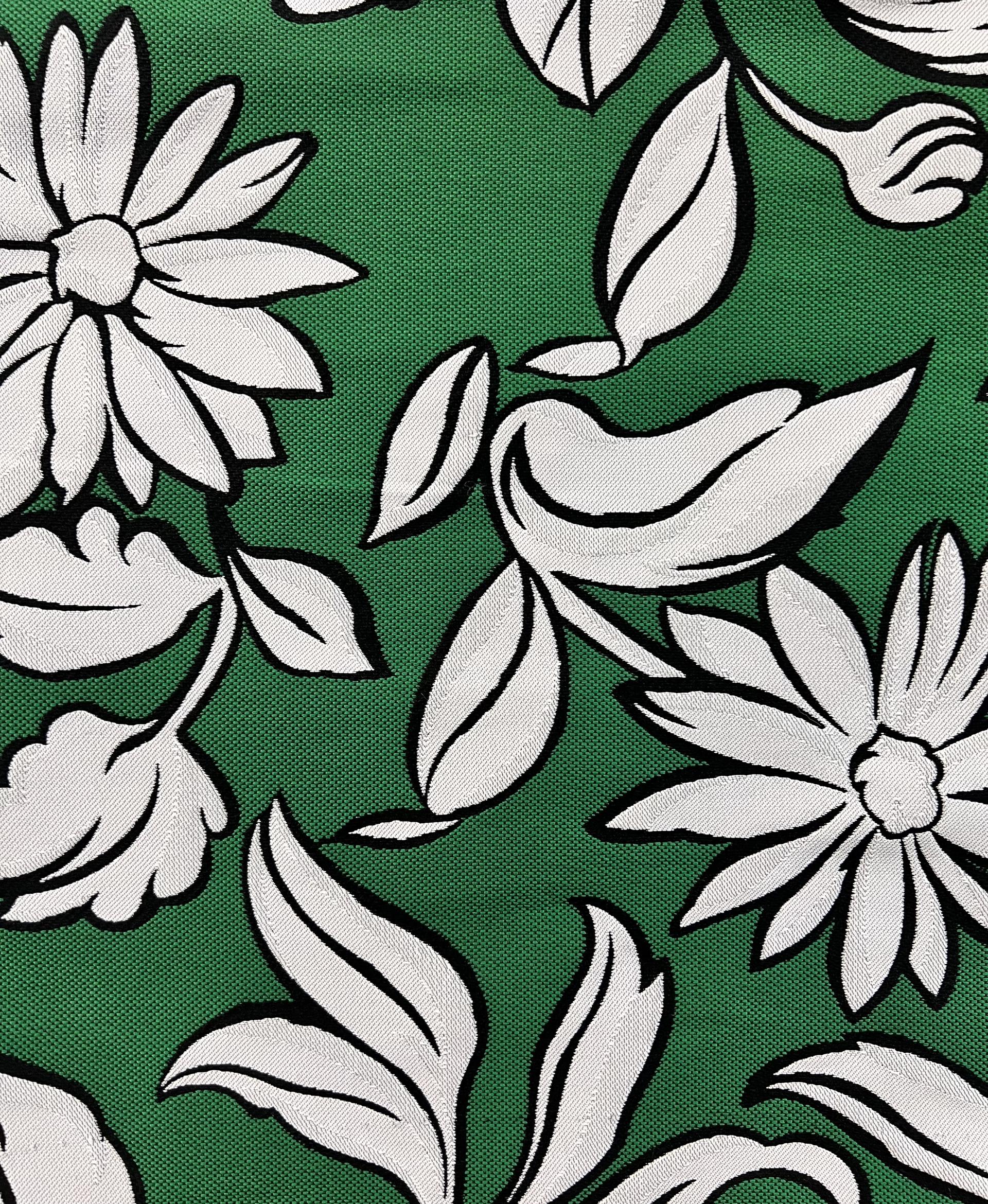 Large Floral Brocade in Green & White