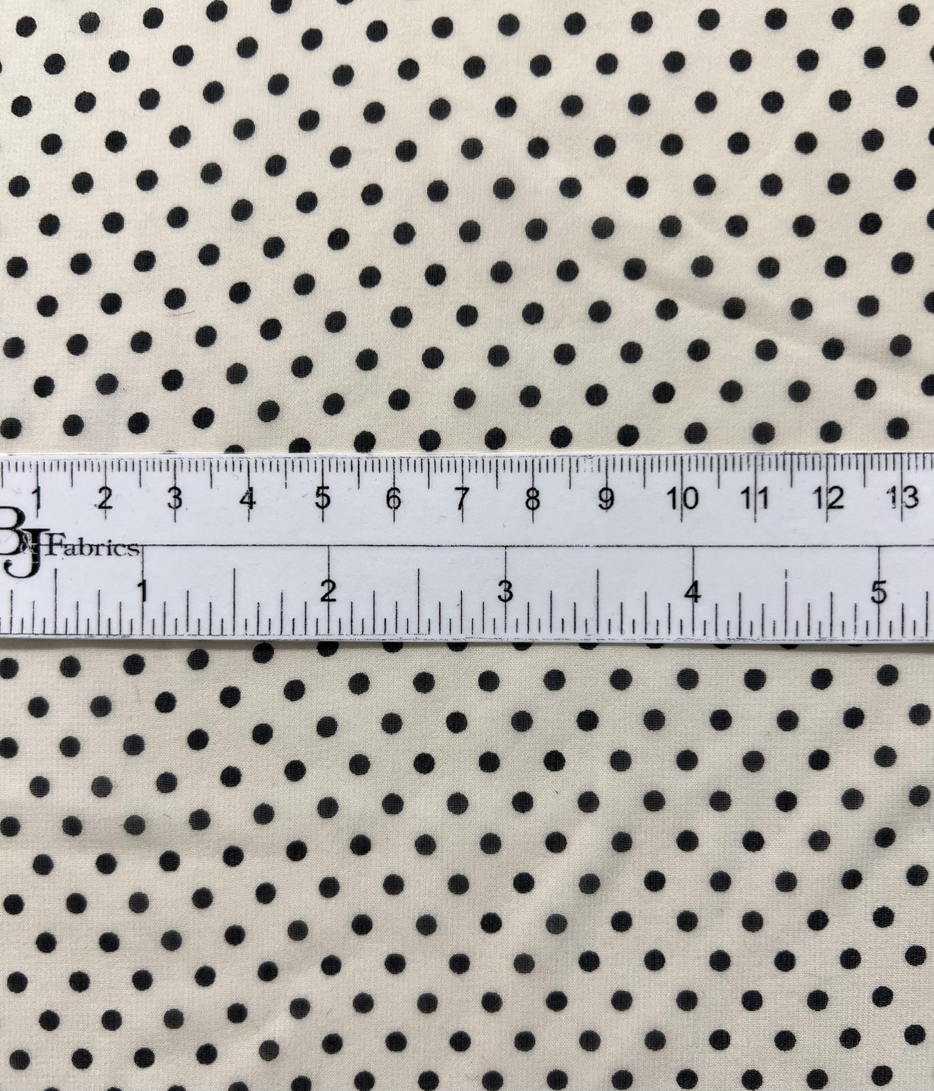 Printed Silk Chiffon Cream  and Black Dots