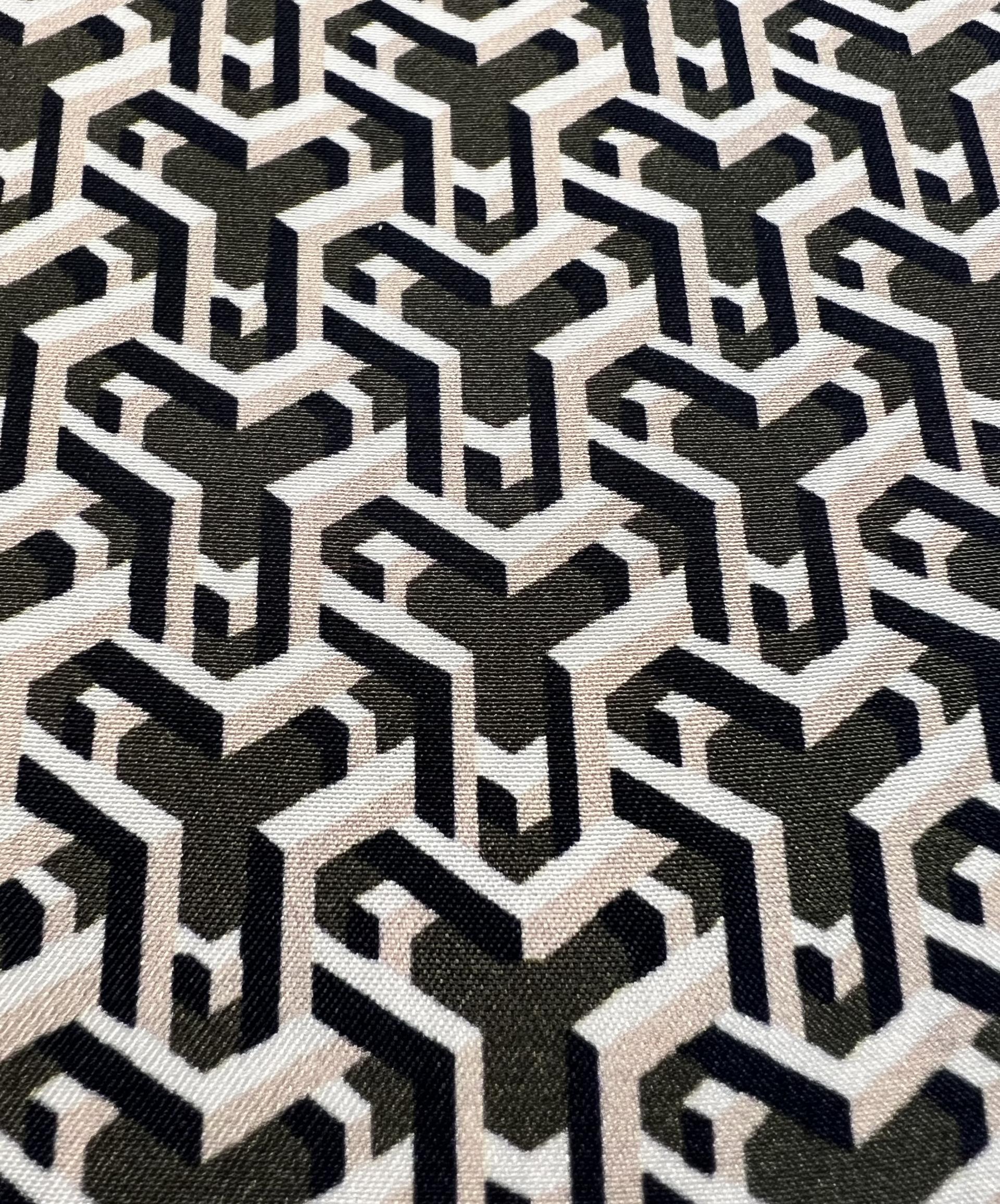 Printed Silk Reverse Charmeuse in Olive & Pink Geometric