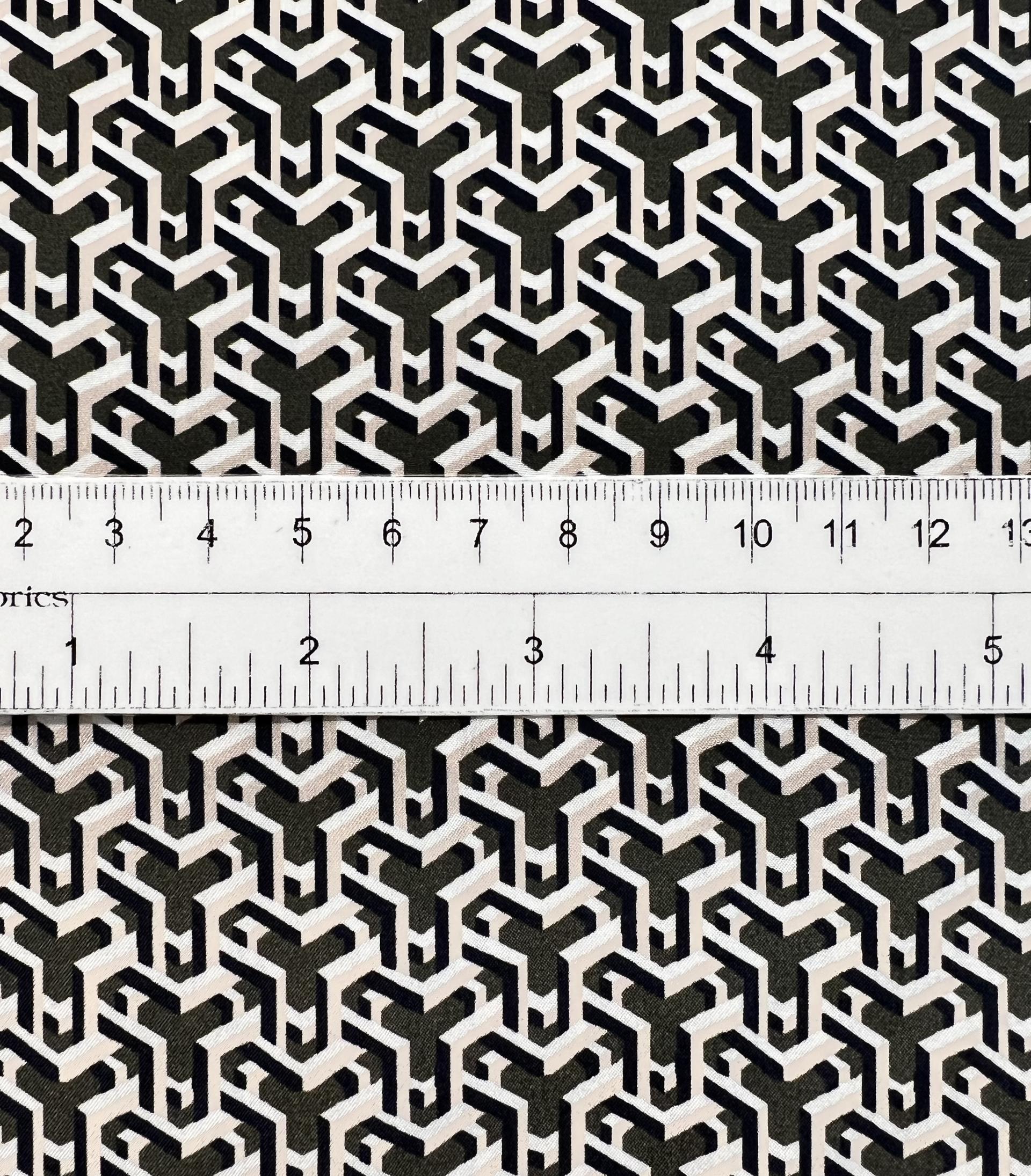 Printed Silk Reverse Charmeuse in Olive & Pink Geometric