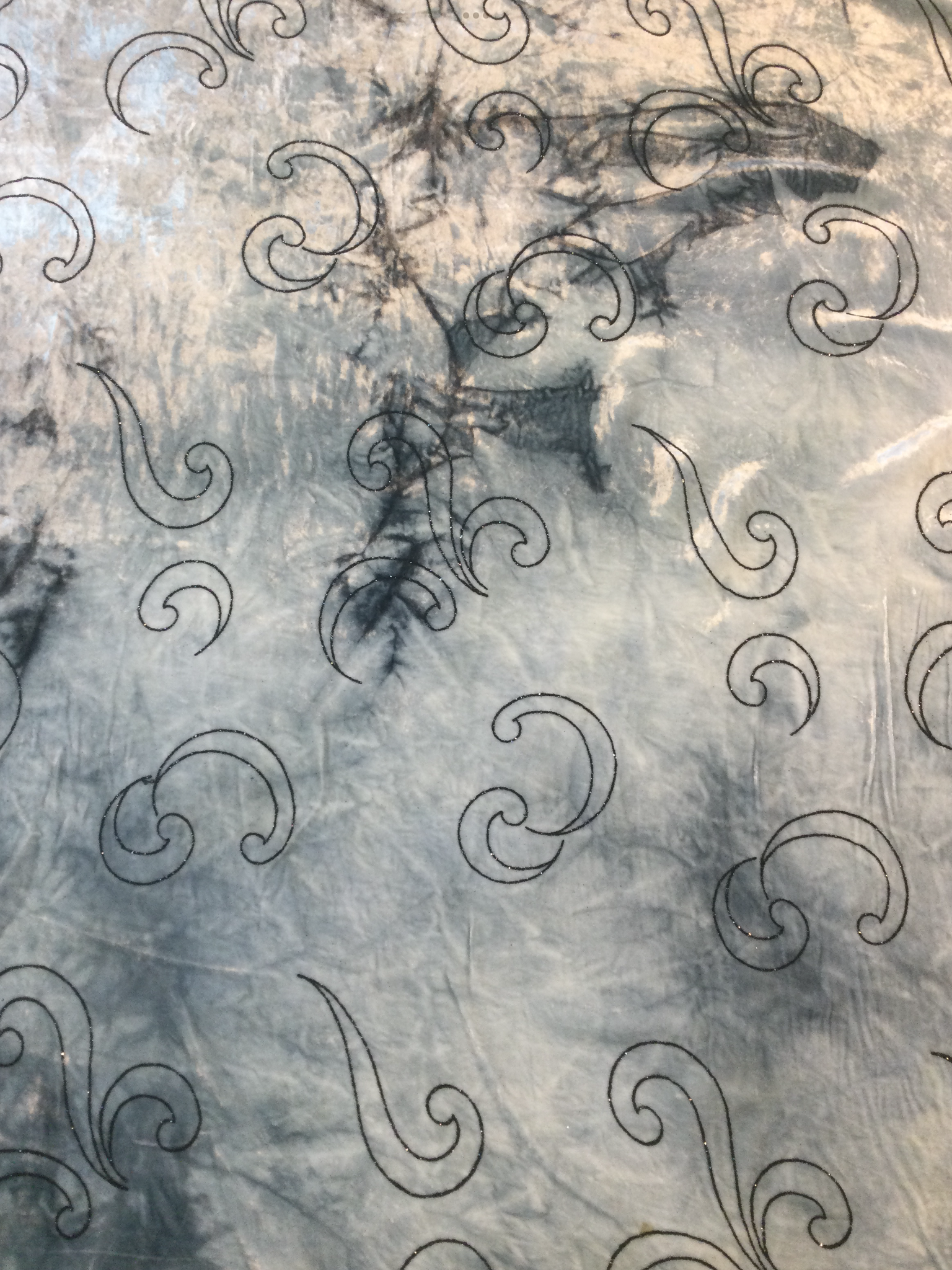 Tie Dye Silk-Rayon Velvet w/ Flocked Glitter in Silver