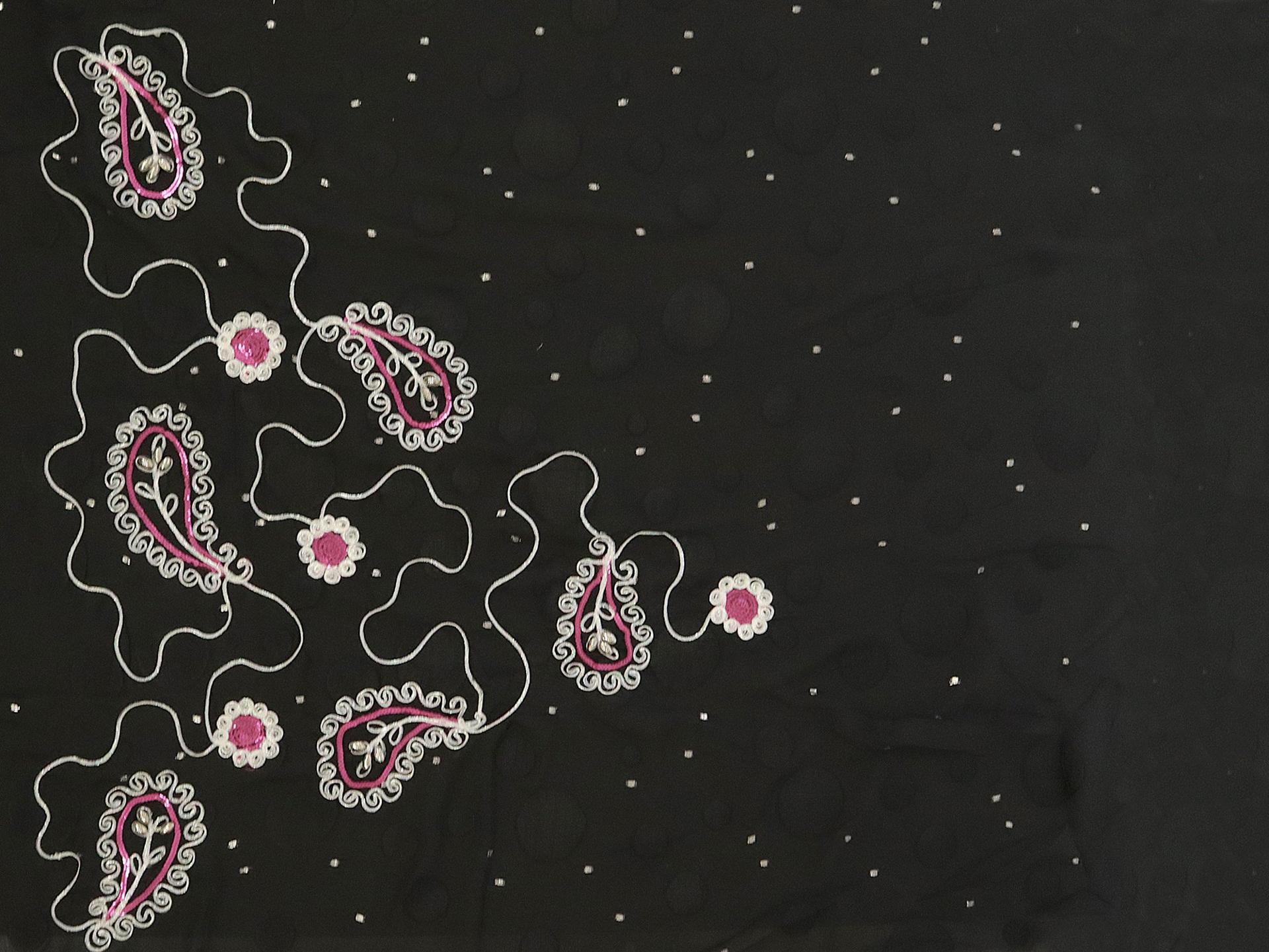 Embroidered Burn Out Silk Chiffon Panel with Beads and Sequins