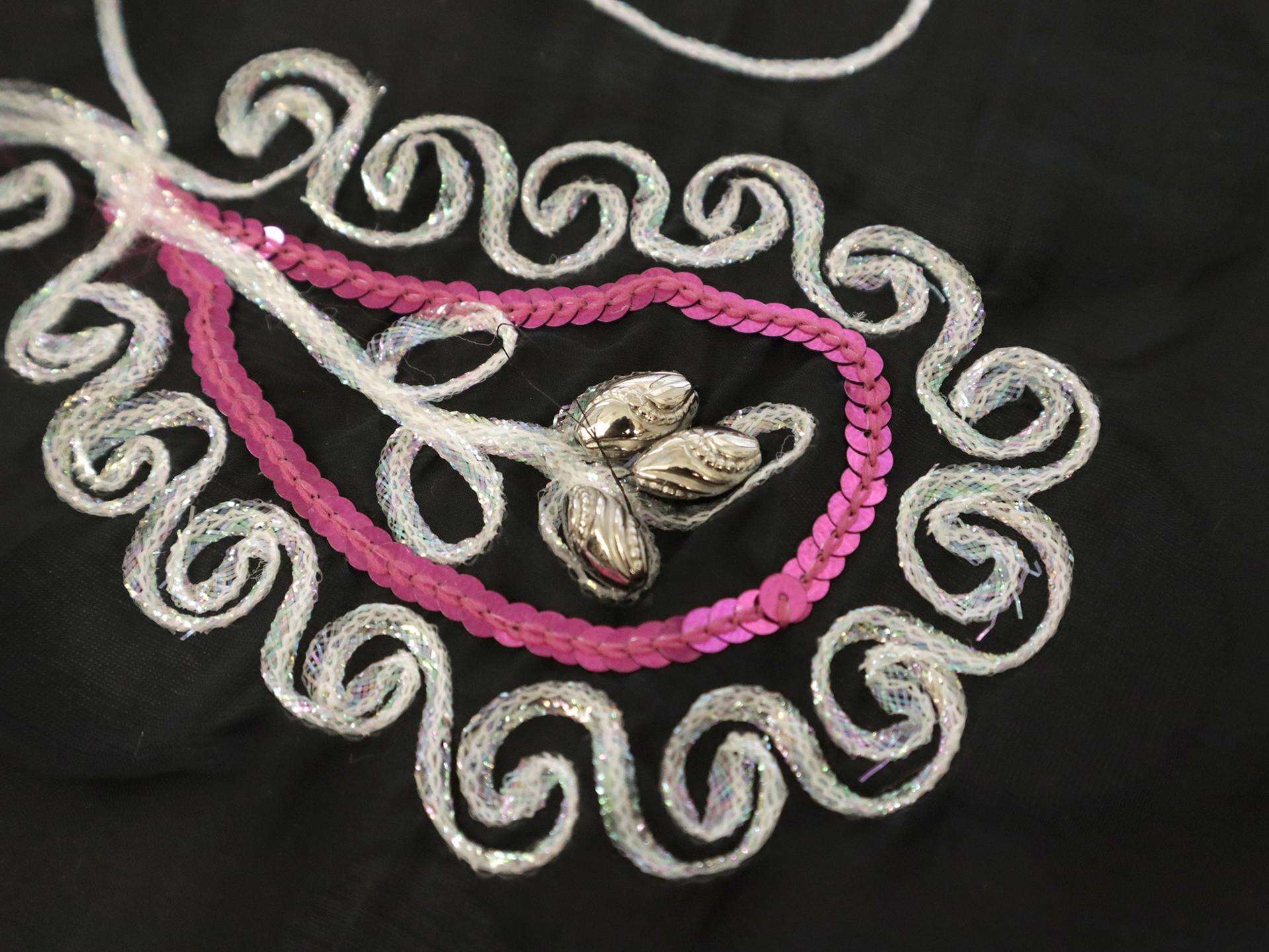 Embroidered Burn Out Silk Chiffon Panel with Beads and Sequins