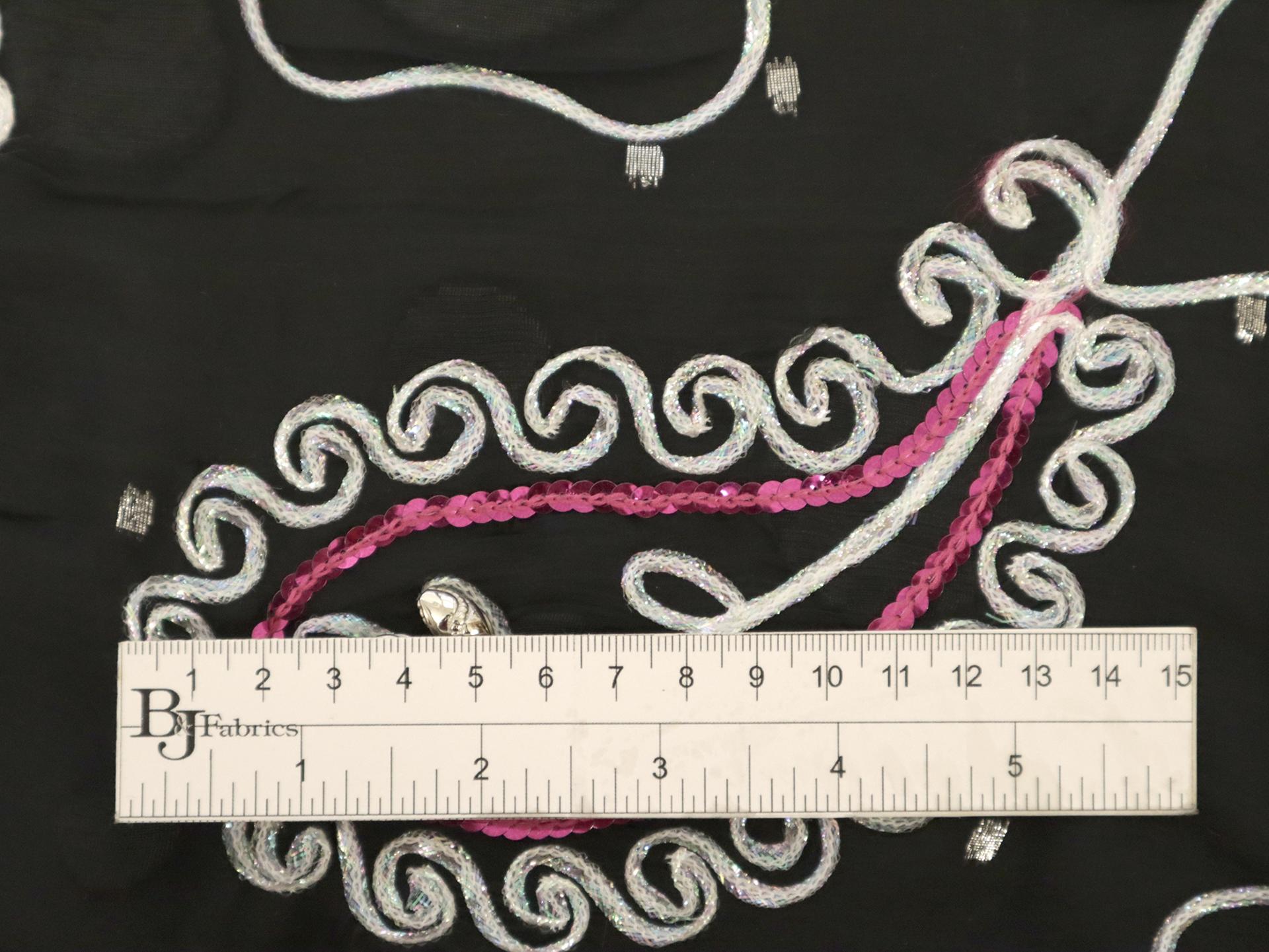 Embroidered Burn Out Silk Chiffon Panel with Beads and Sequins