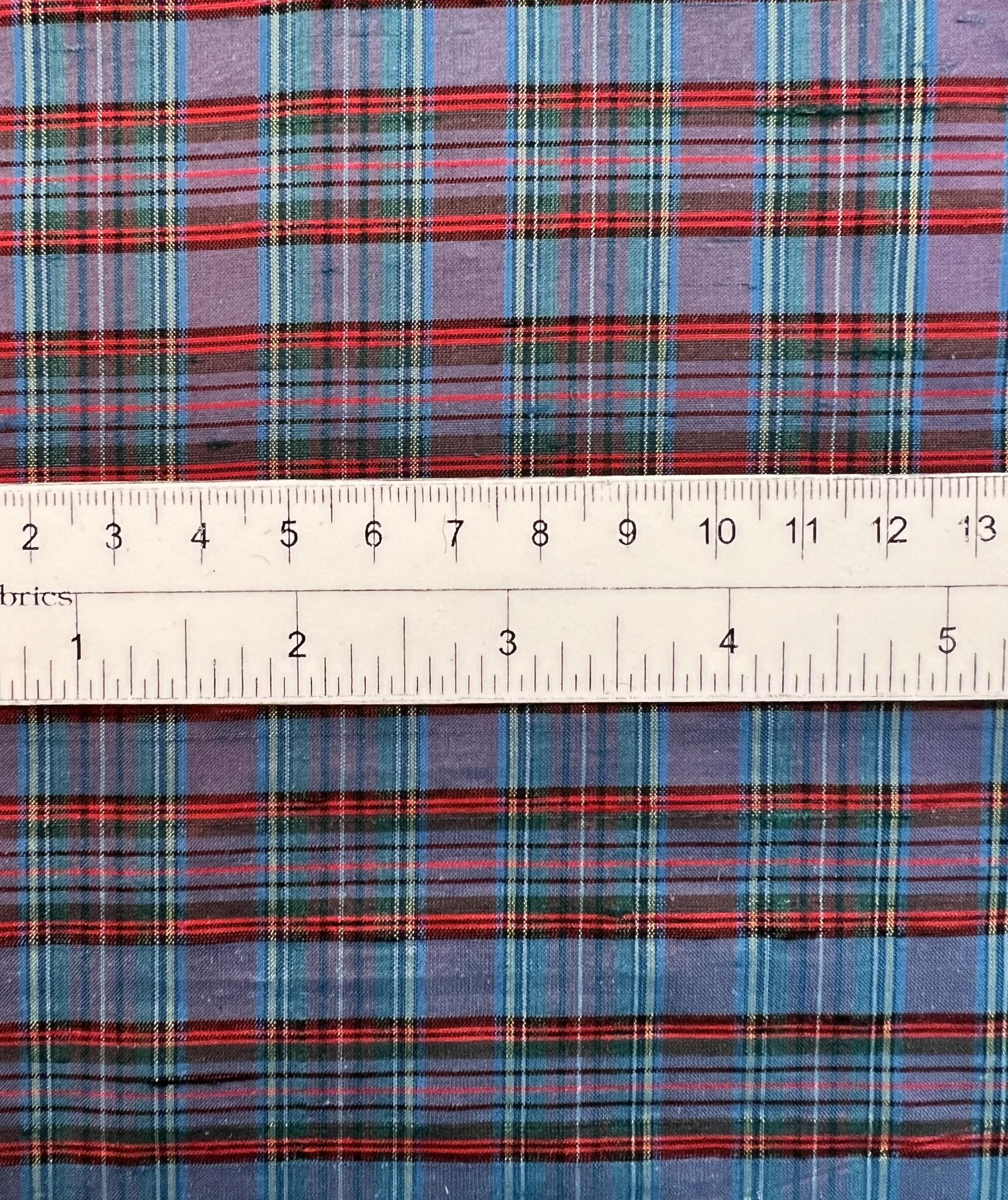 Plaid Silk Shantung in Purple/Red