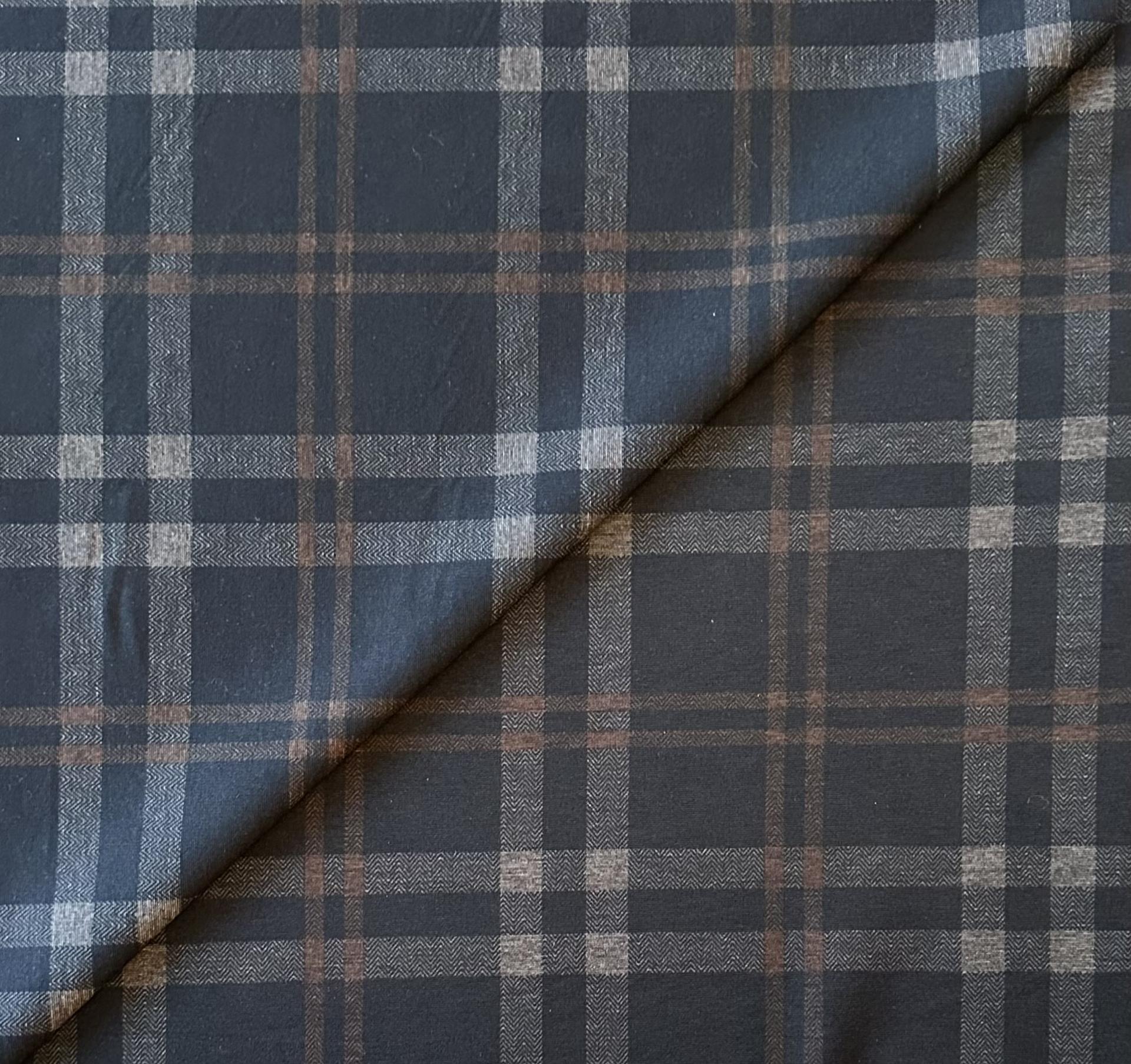 Ponte Knit Plaid Print in Black Brown