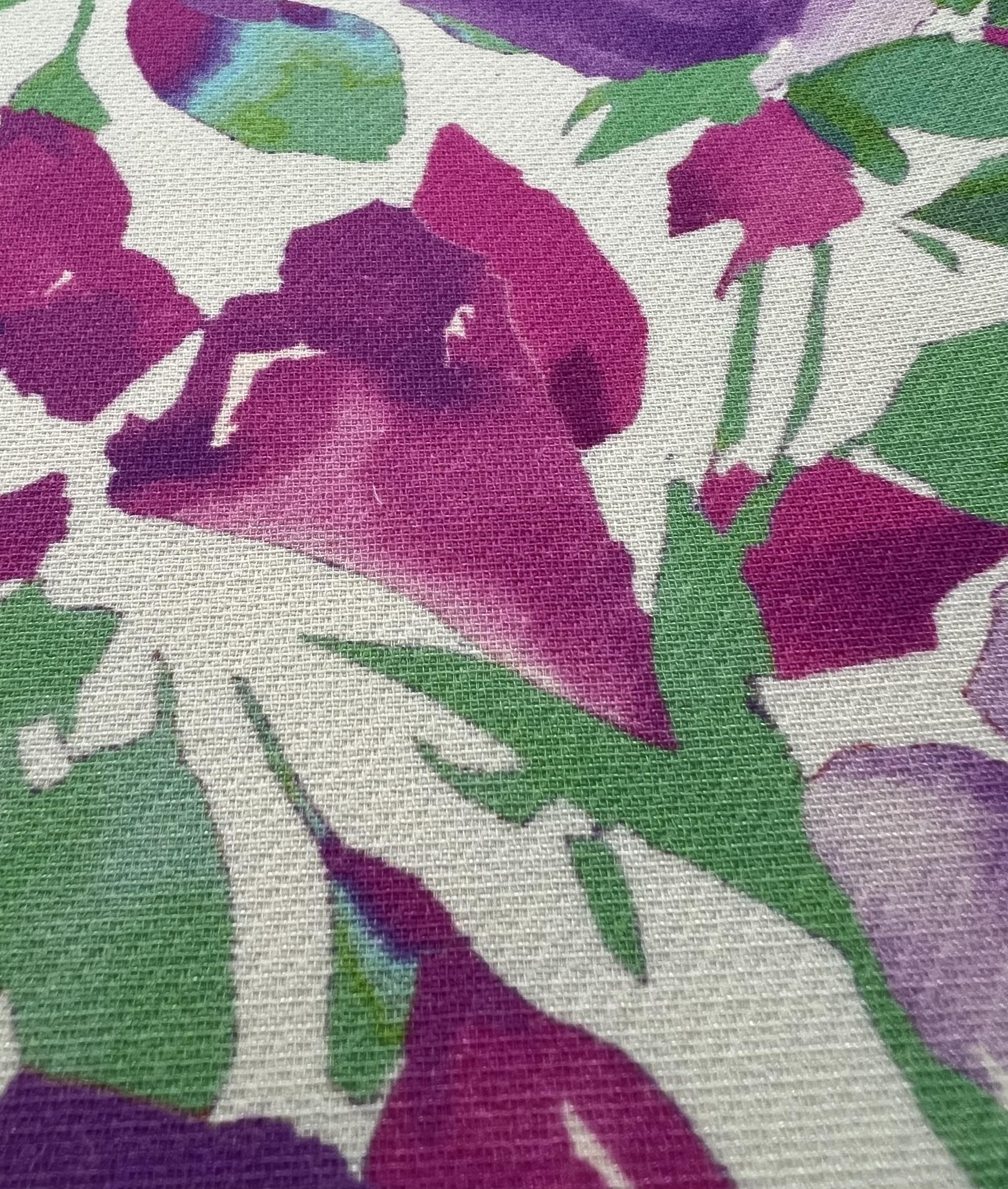 Printed Silk and Wool Crepe with Floral Pattern Summer Purple