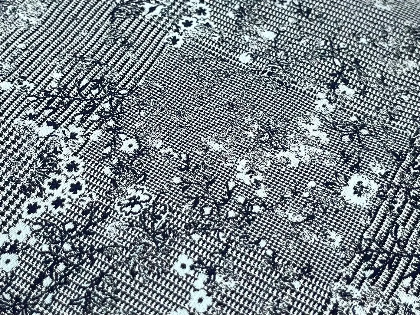 Stretch Cotton Brocade Small Floral Over Glen Plaid 