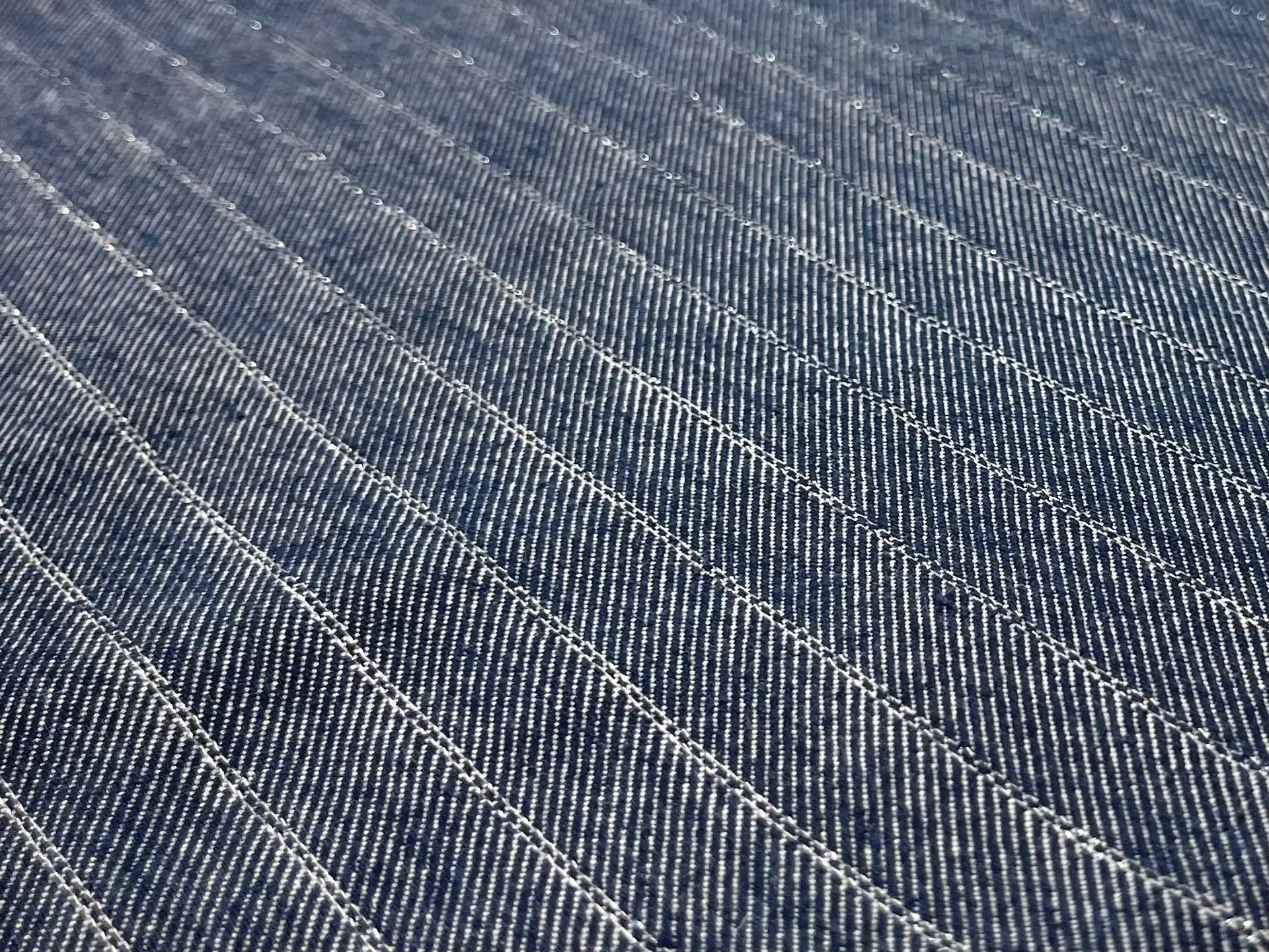 Wool and Rayon Blue Denim with Silver Metallic Stripes