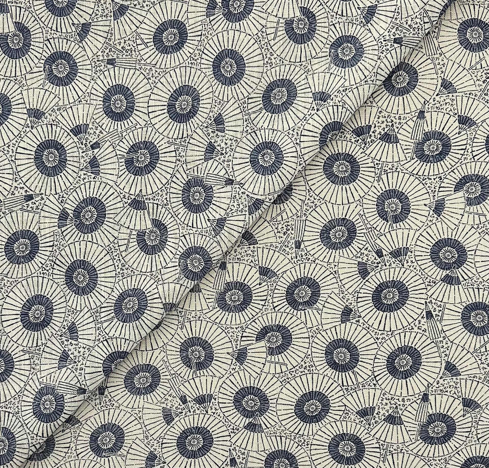 Japanese Cotton Umbrella Print in Natural Navy