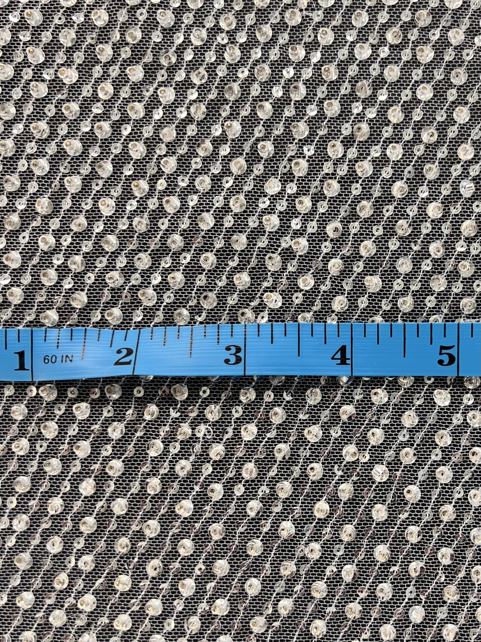 Clear Sequin/Crystal Twill on Tulle White