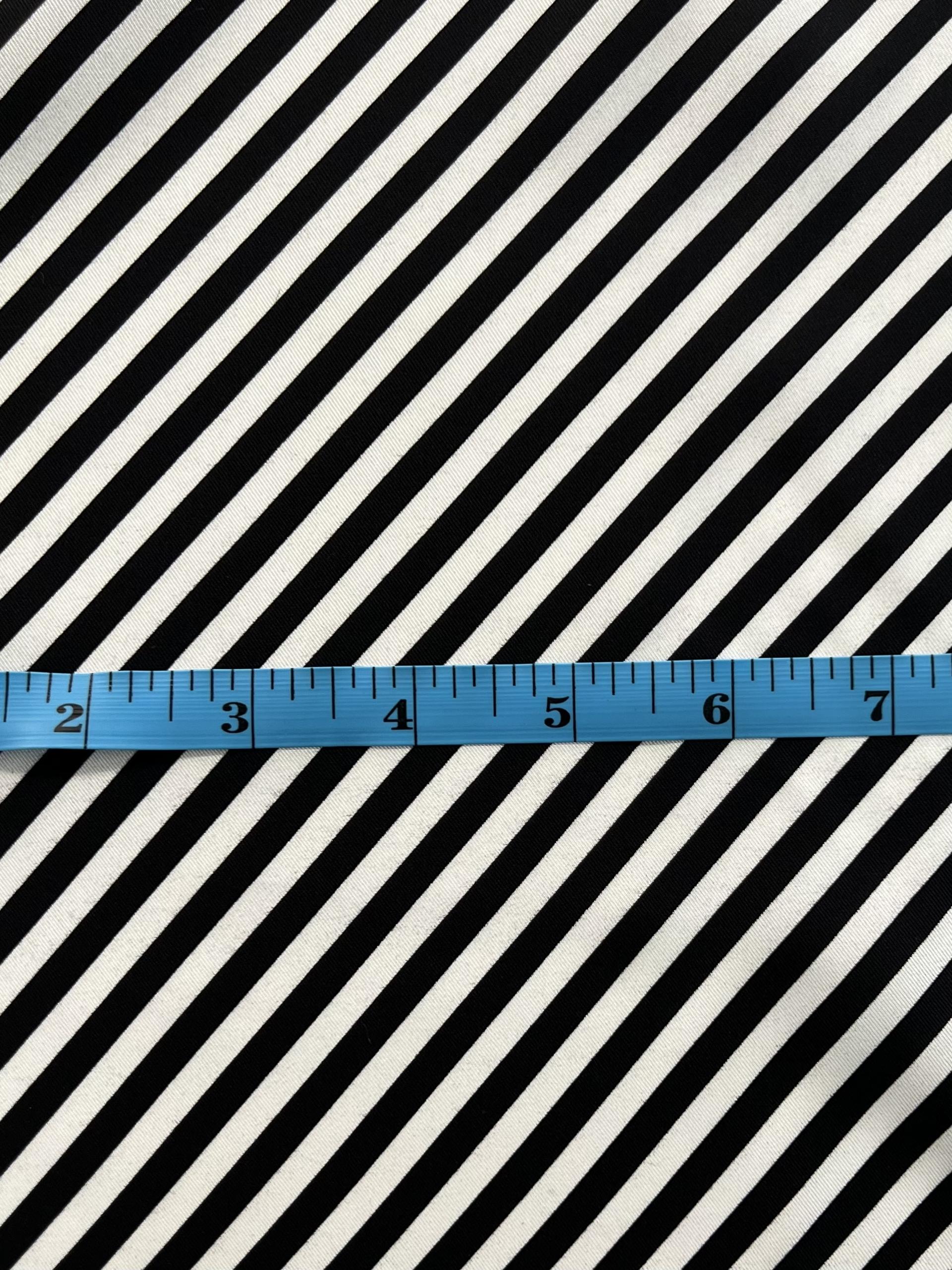 Printed Silk Twill in Diagonal Black & White Stripes