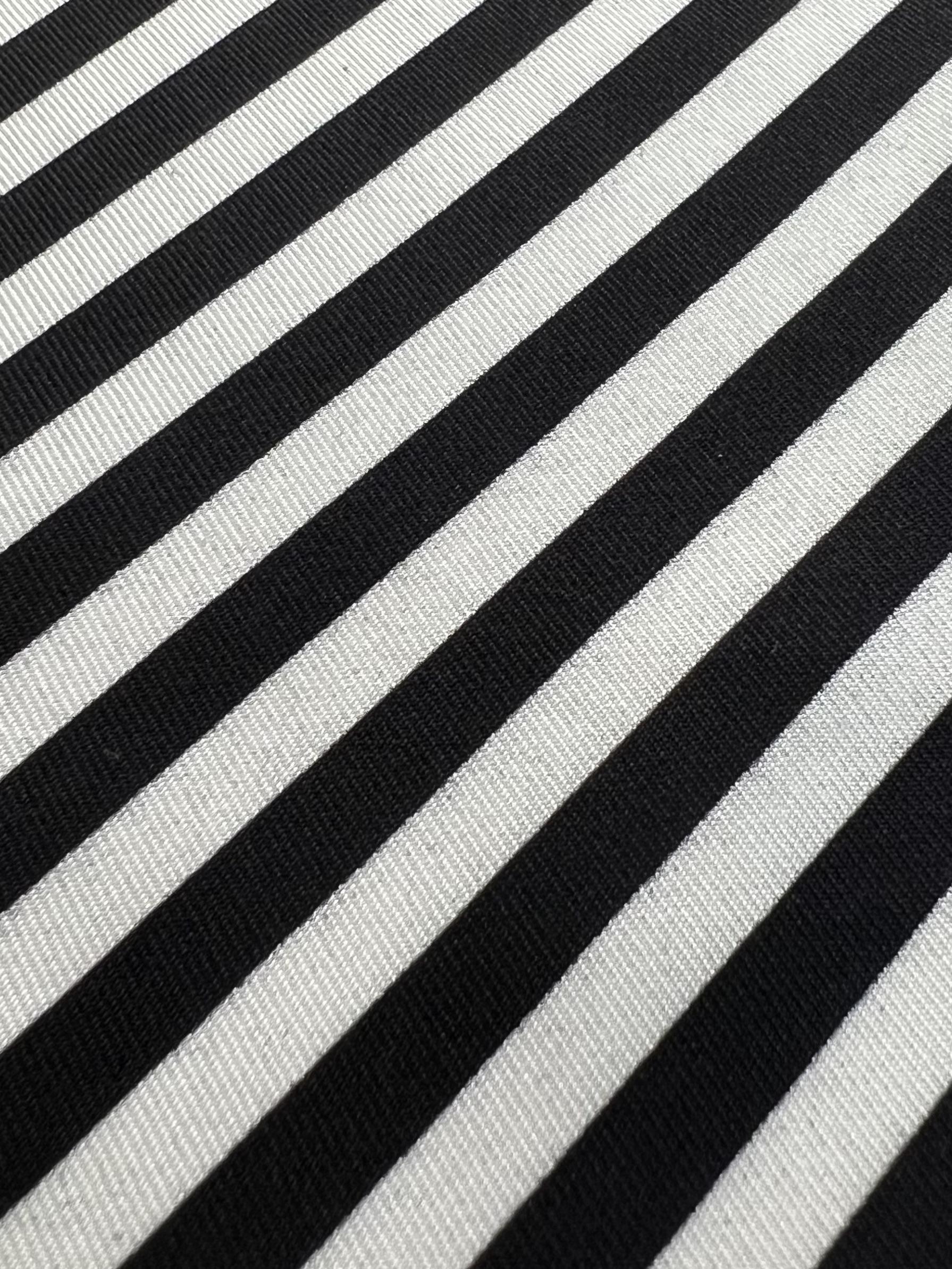 Printed Silk Twill in Diagonal Black & White Stripes