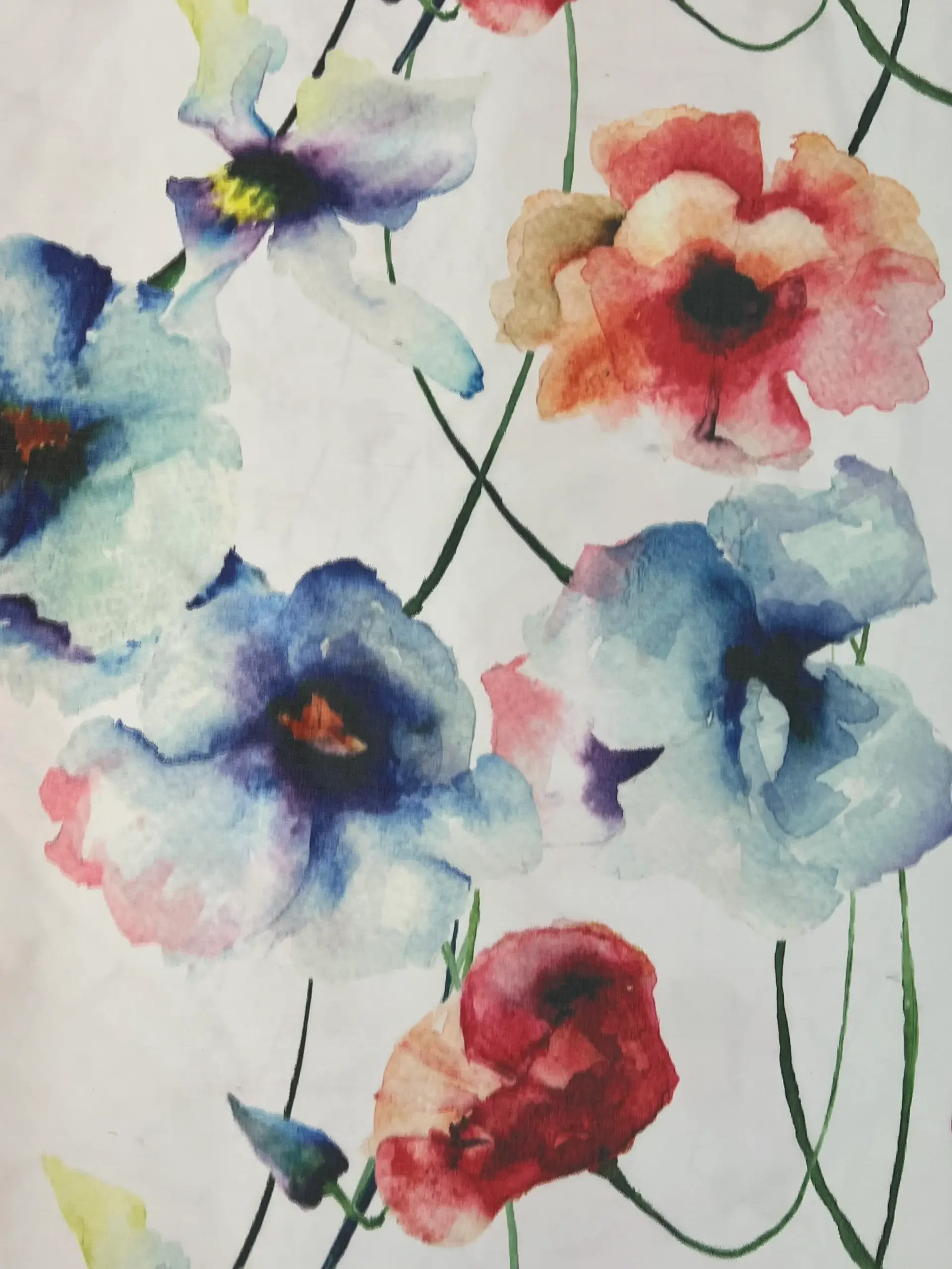 Textured Polyester Taffeta Oversized Floral Warp Print on White Ground