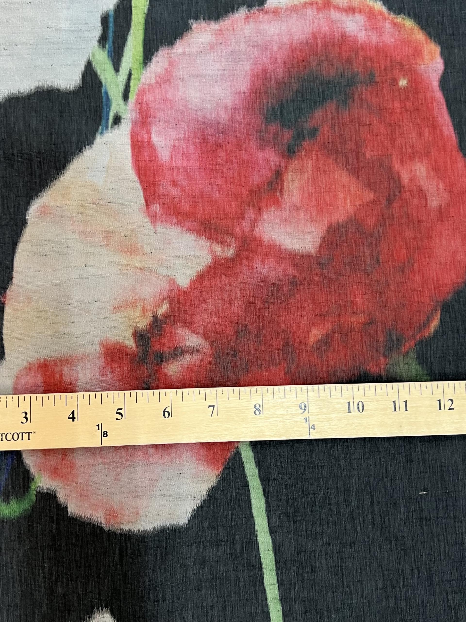 Textured Polyester Taffeta Oversized Floral Warp Print on Charcoal Ground