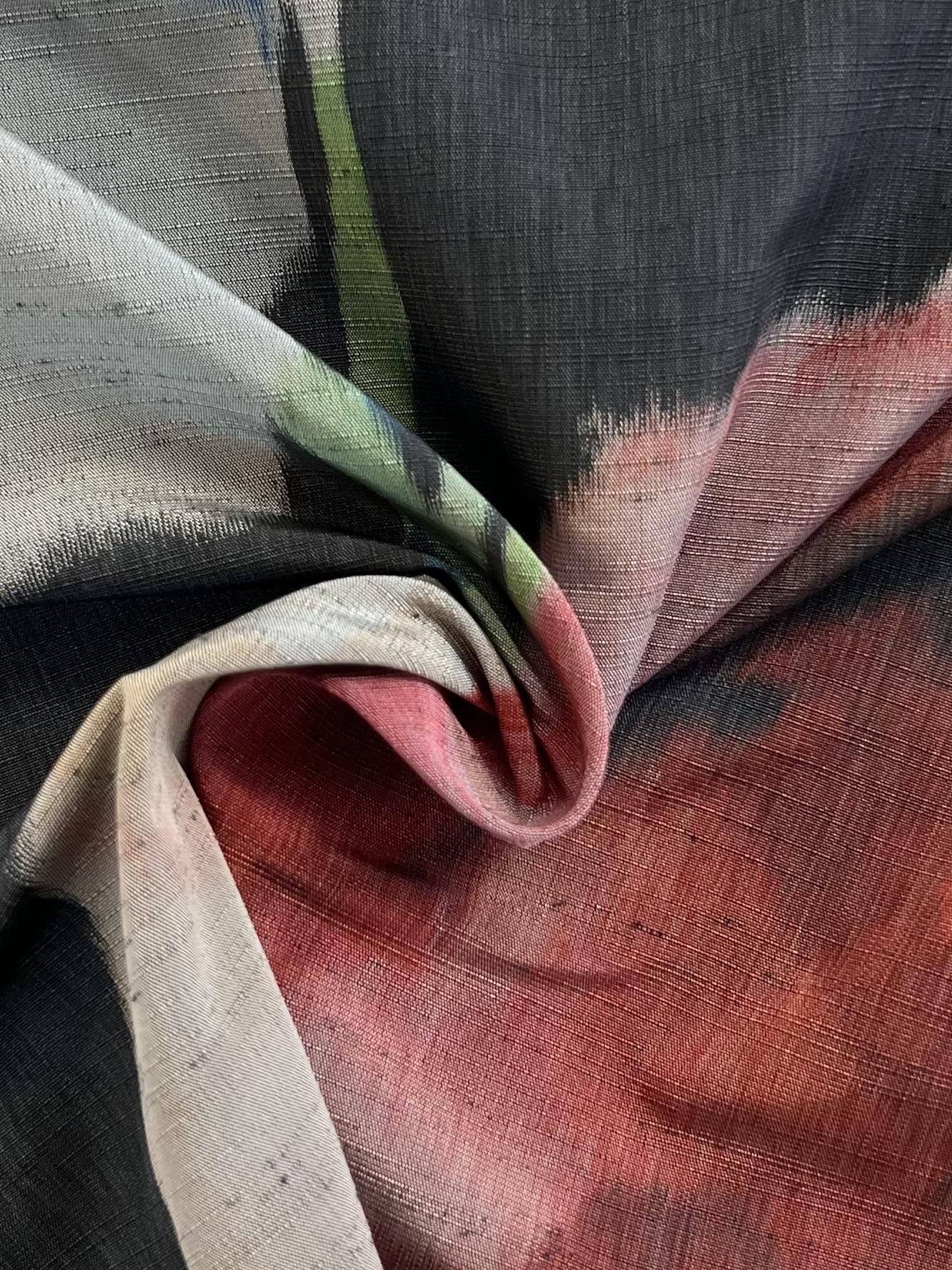 Textured Polyester Taffeta Oversized Floral Warp Print on Charcoal Ground