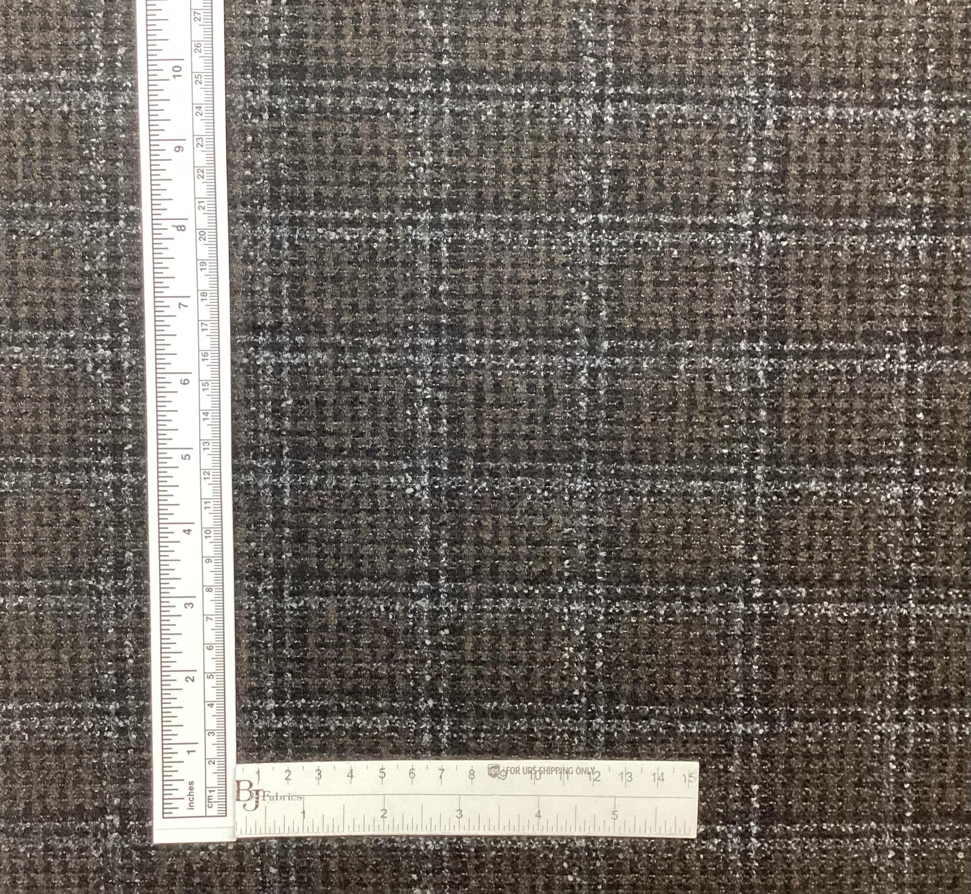 Italian Wool Polyester Plaid Suiting in Black Espresso 