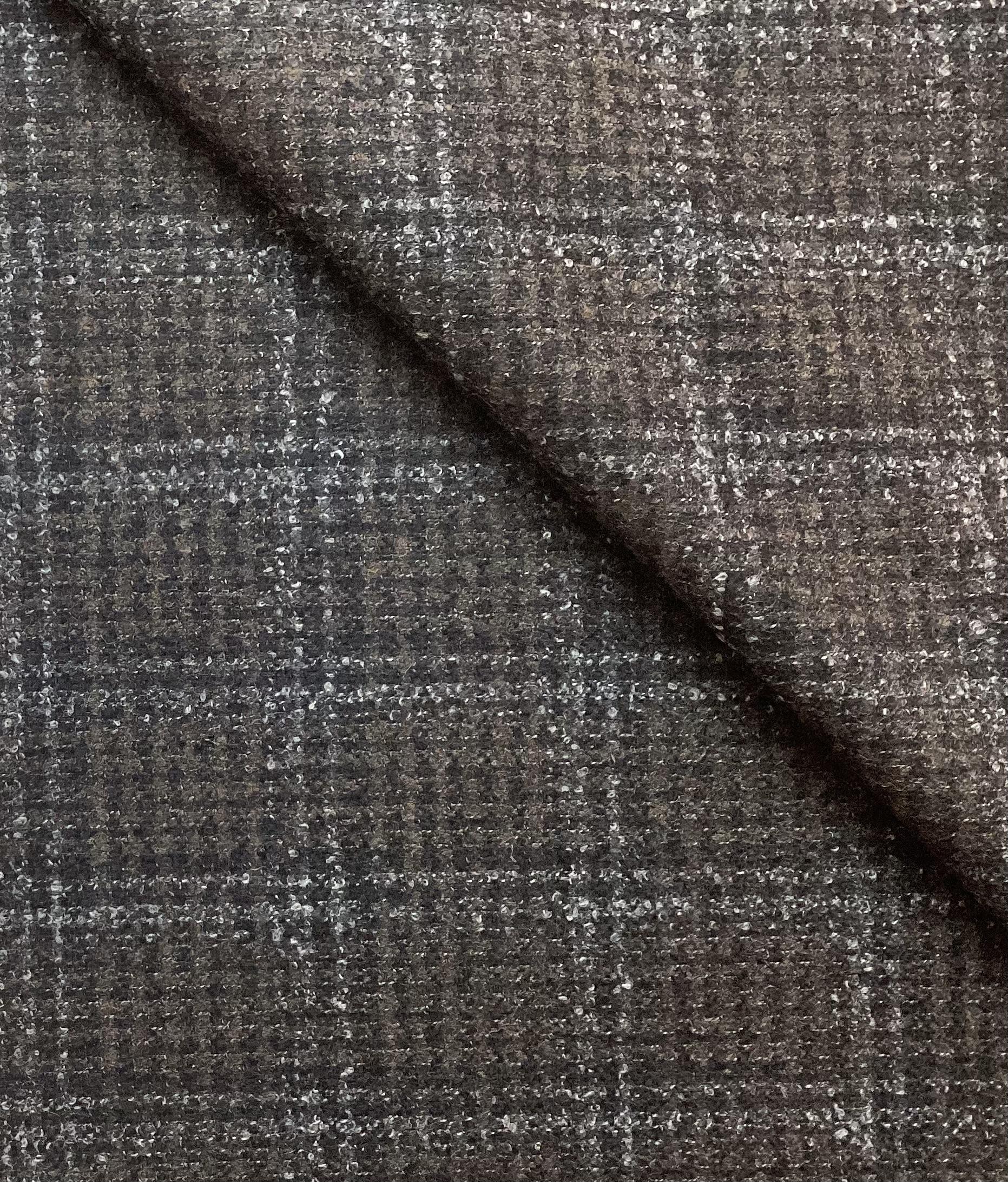 Italian Wool Polyester Plaid Suiting in Black Espresso 