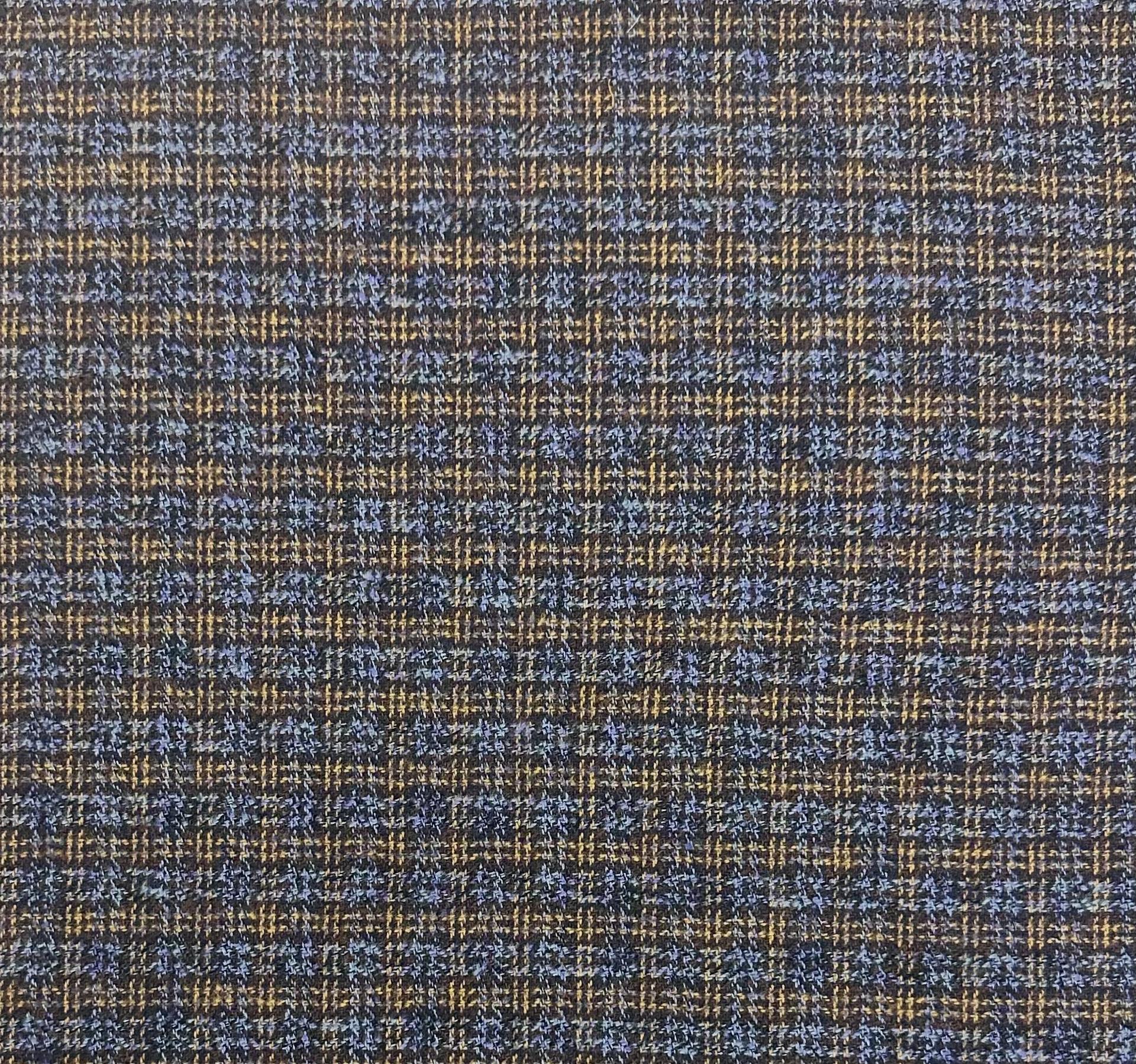 Japanese Cotton Tweed Plaid in Tan Brown Periwinkle