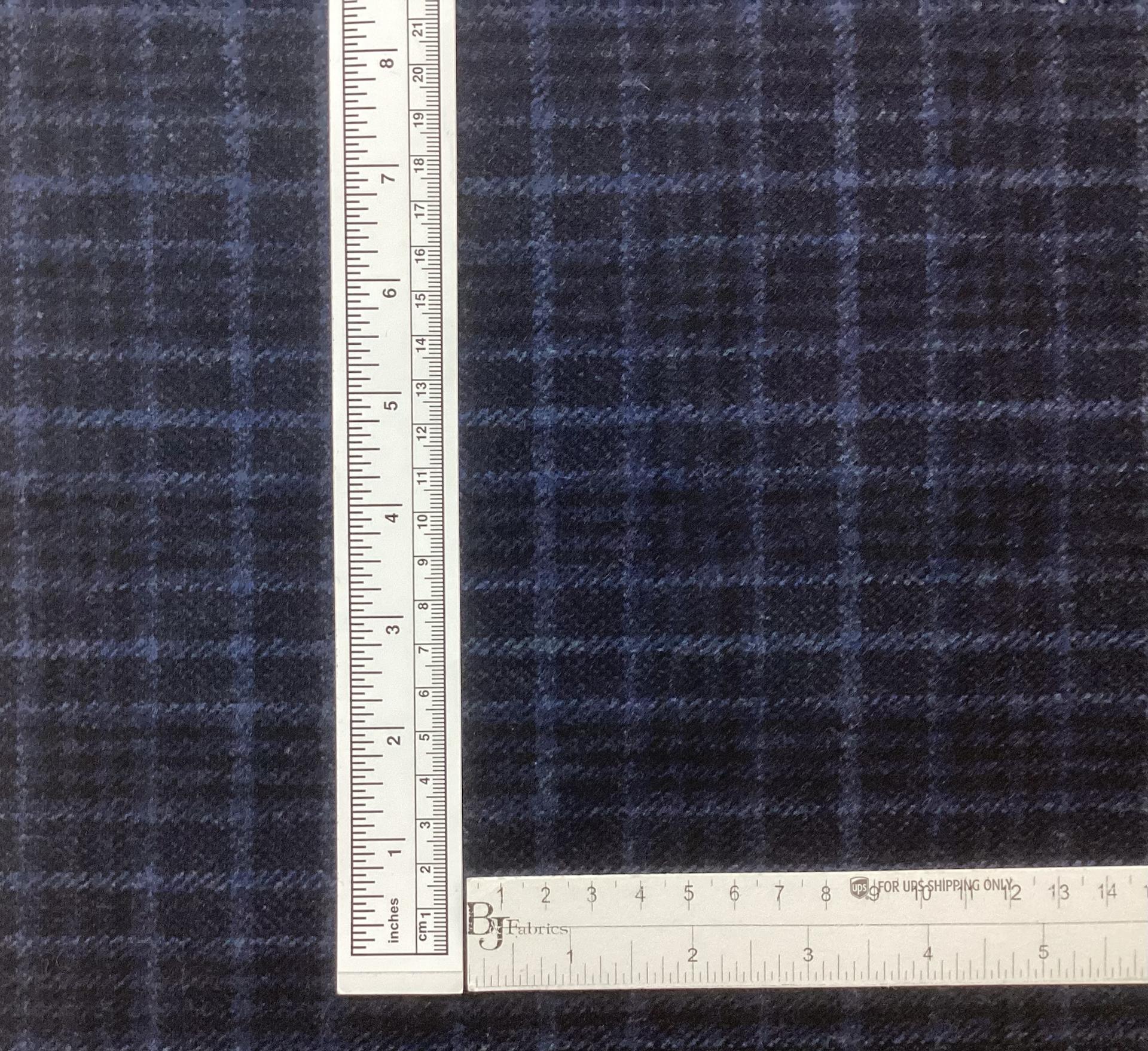 Italian Wool Super 130's Plaid in Navy Blue & Black