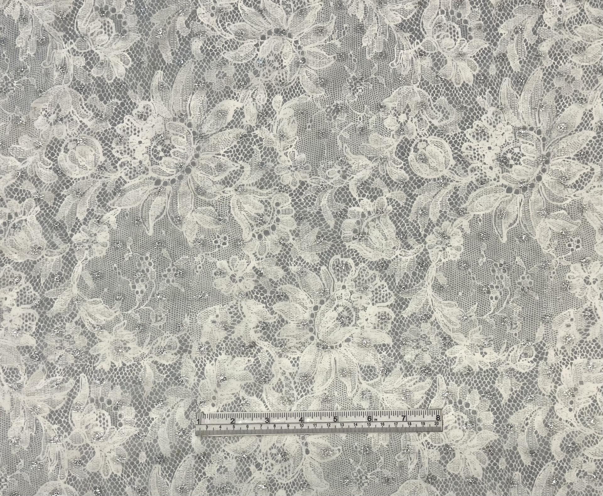 Printed Silk/Metallic Fil Coupe in Gray/Silver