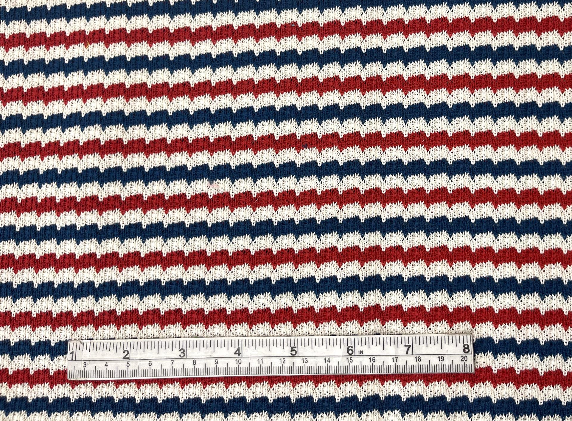 Made in Italy Cotton Crocheted Jersey, Fabric in Ecru, White & Navy