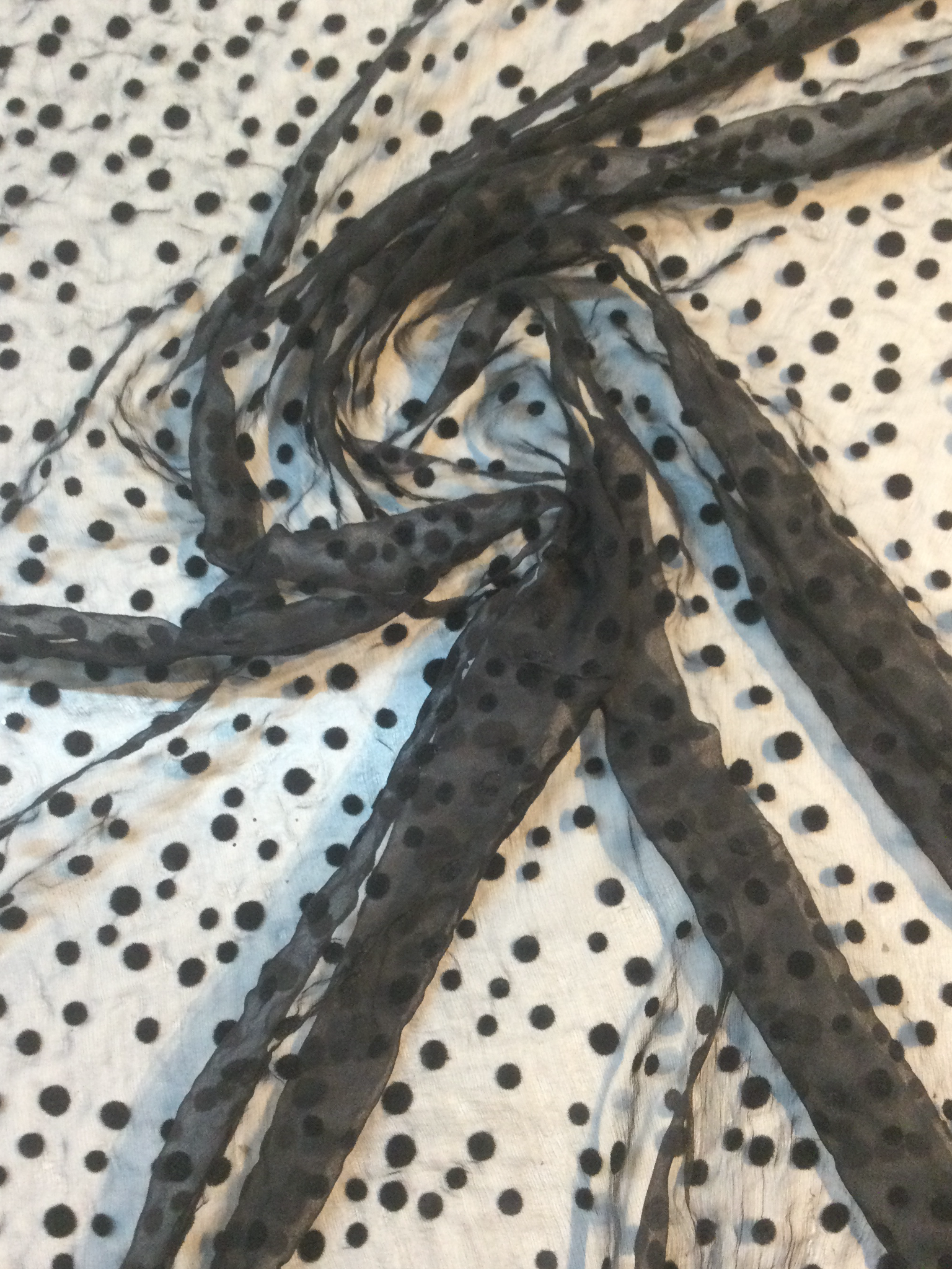 Flocked Dots on Silk Chiffon in Black